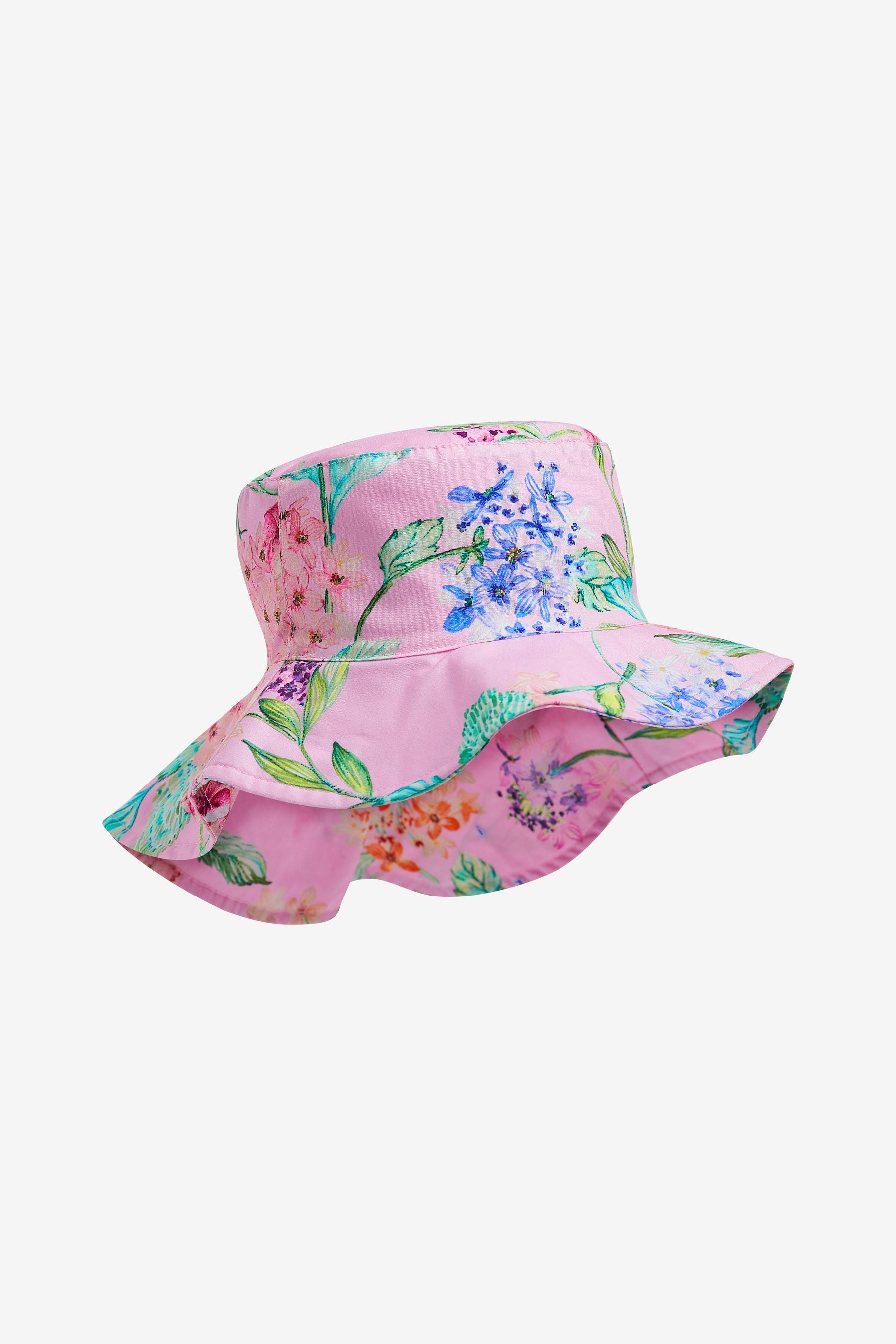 Pink Floral Embroidered Floral Low Back Bucket Hat (3mths-10yrs)