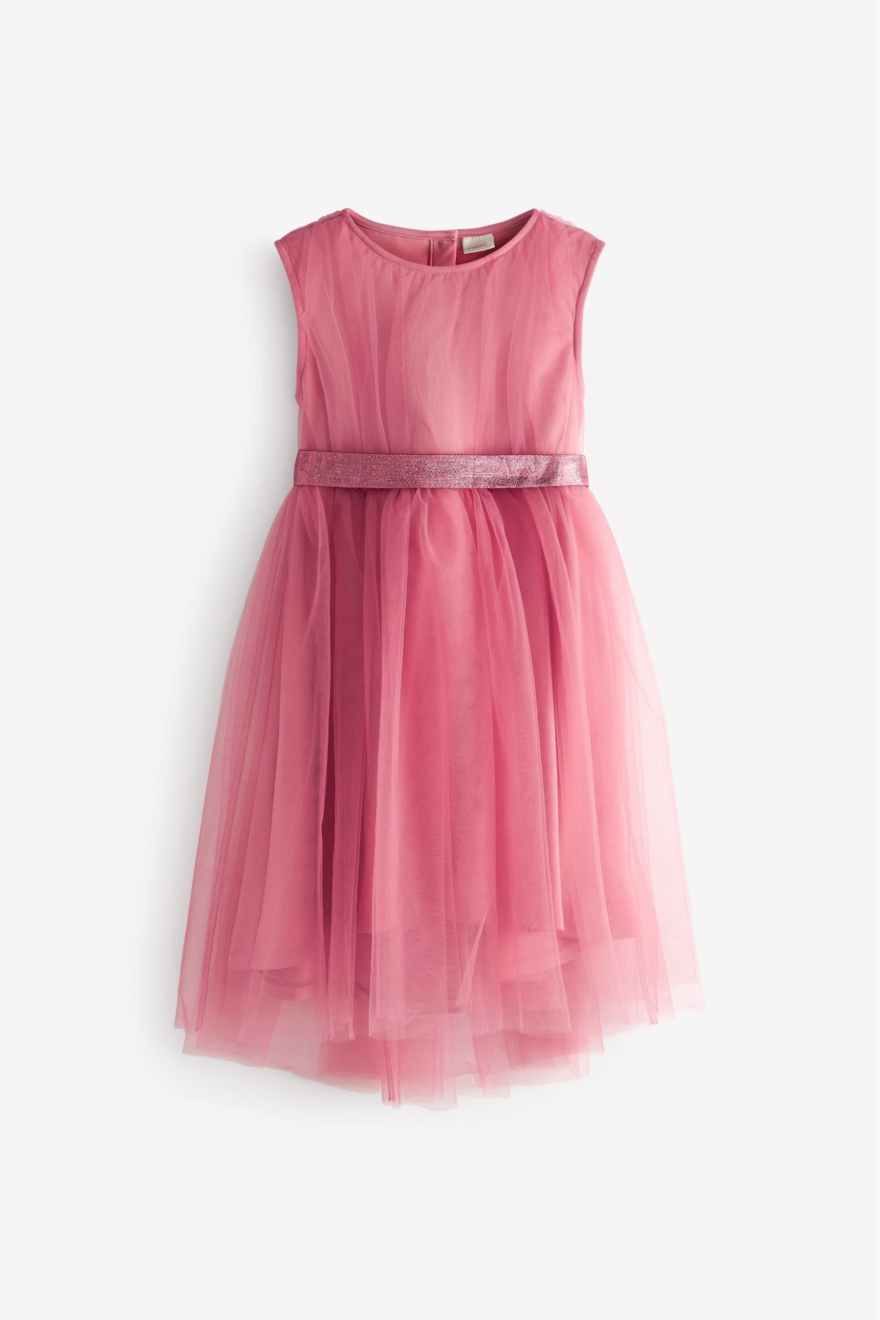 Rose Pink Mesh Tie Back Party Dress (3-16yrs)