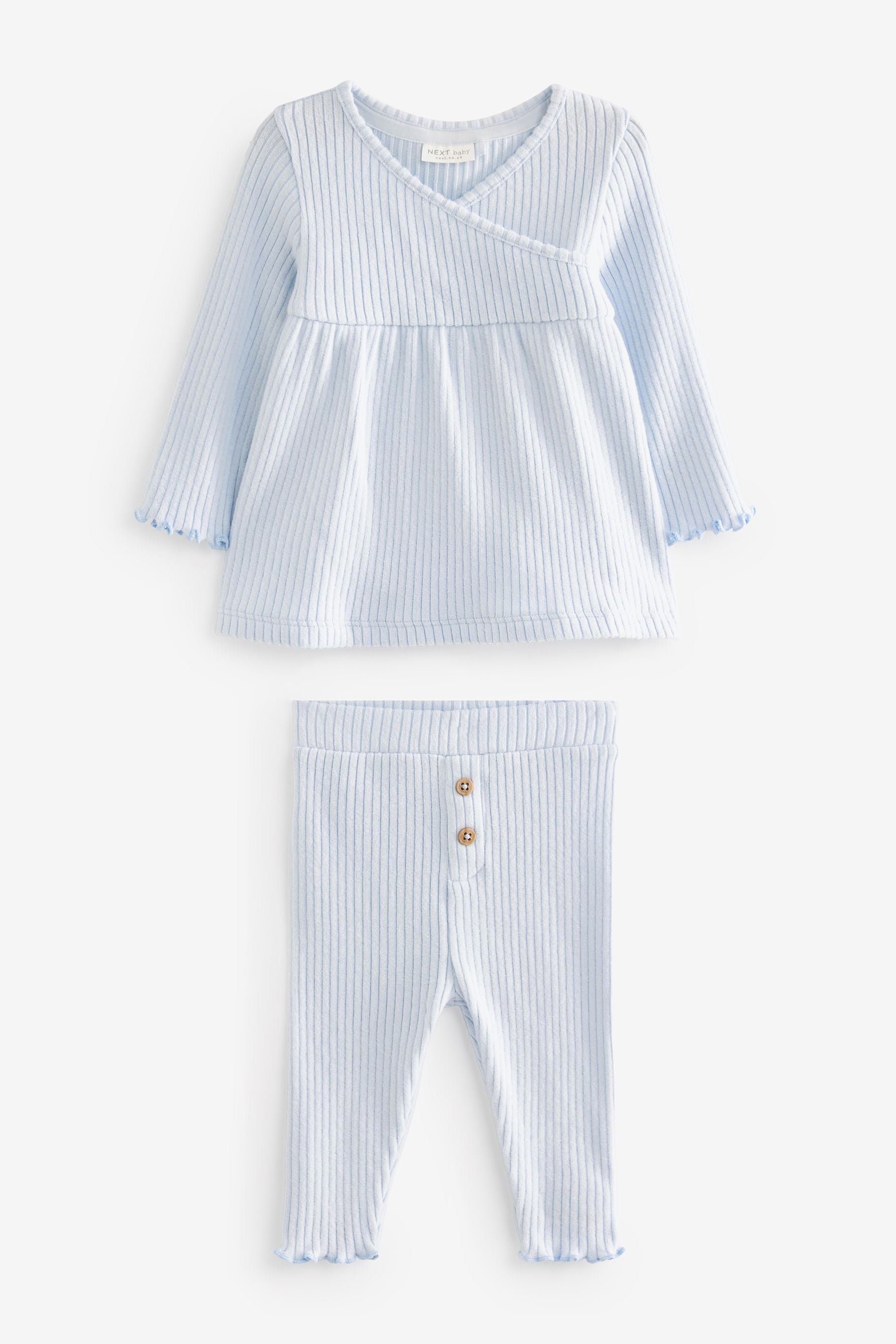 Pale Blue Two Piece Baby Wrap Top And Trouser Set