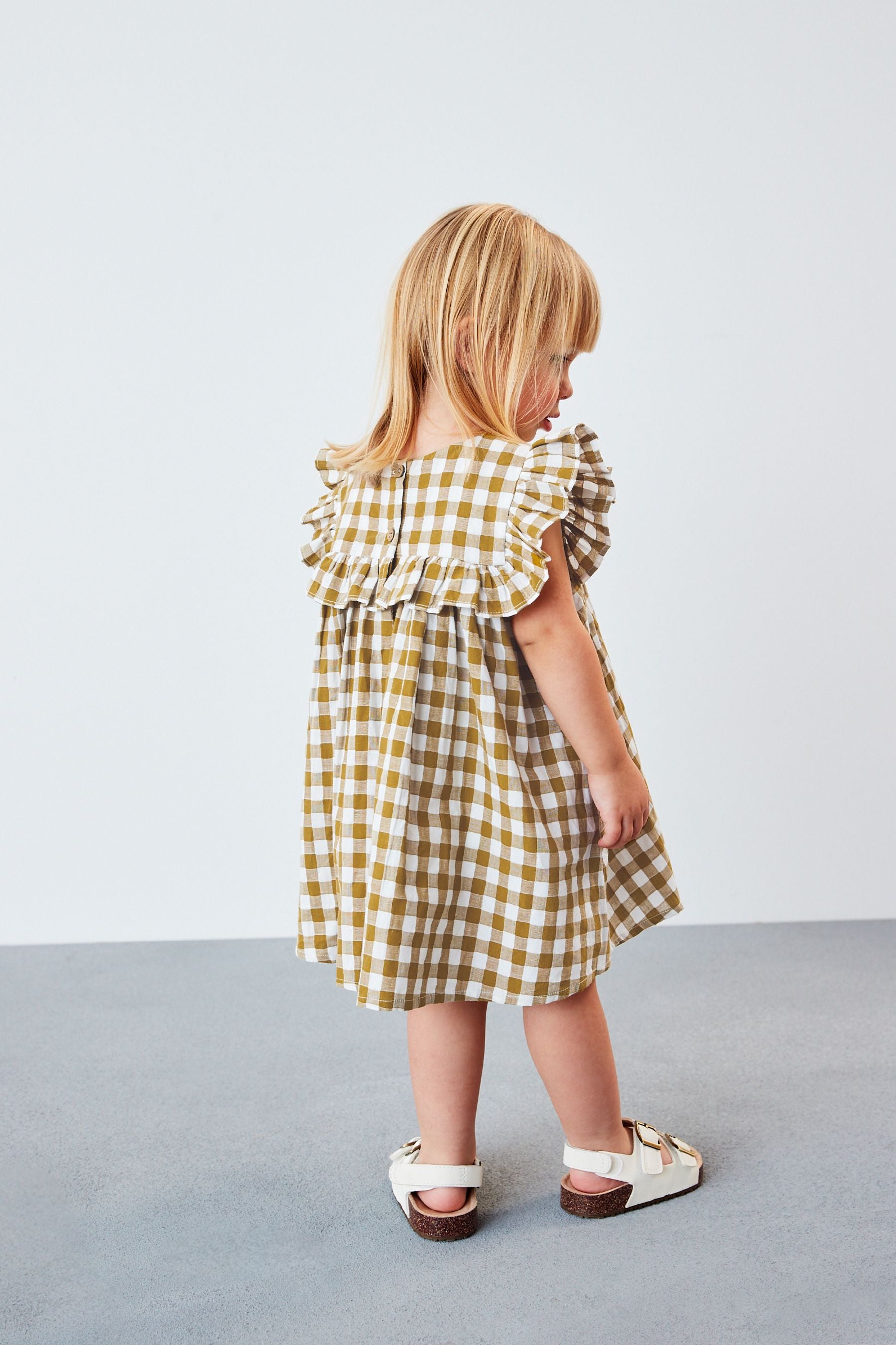 Olive Green Gingham Frill Detail Dress (3mths-8yrs)