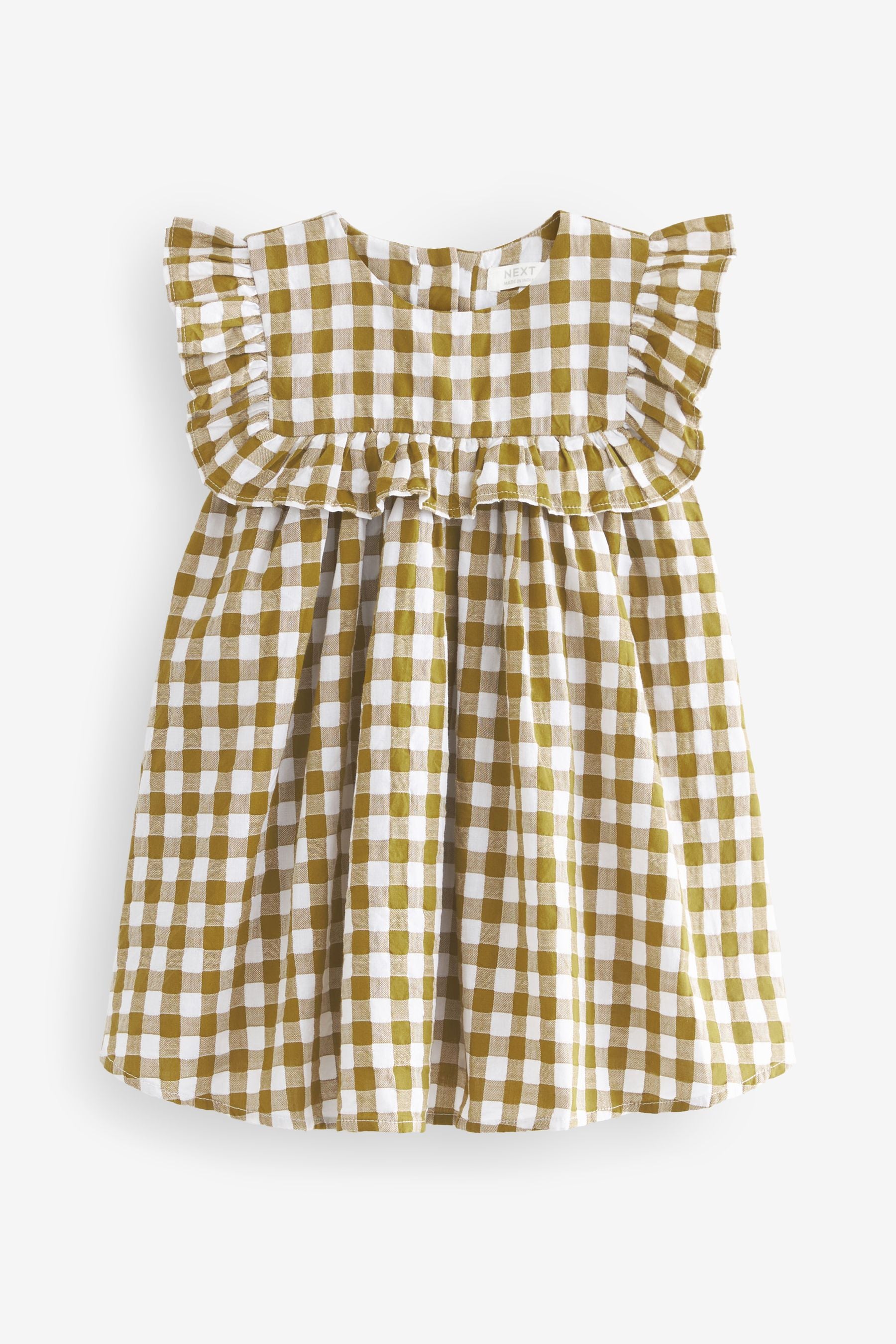 Olive Green Gingham Frill Detail Dress (3mths-8yrs)