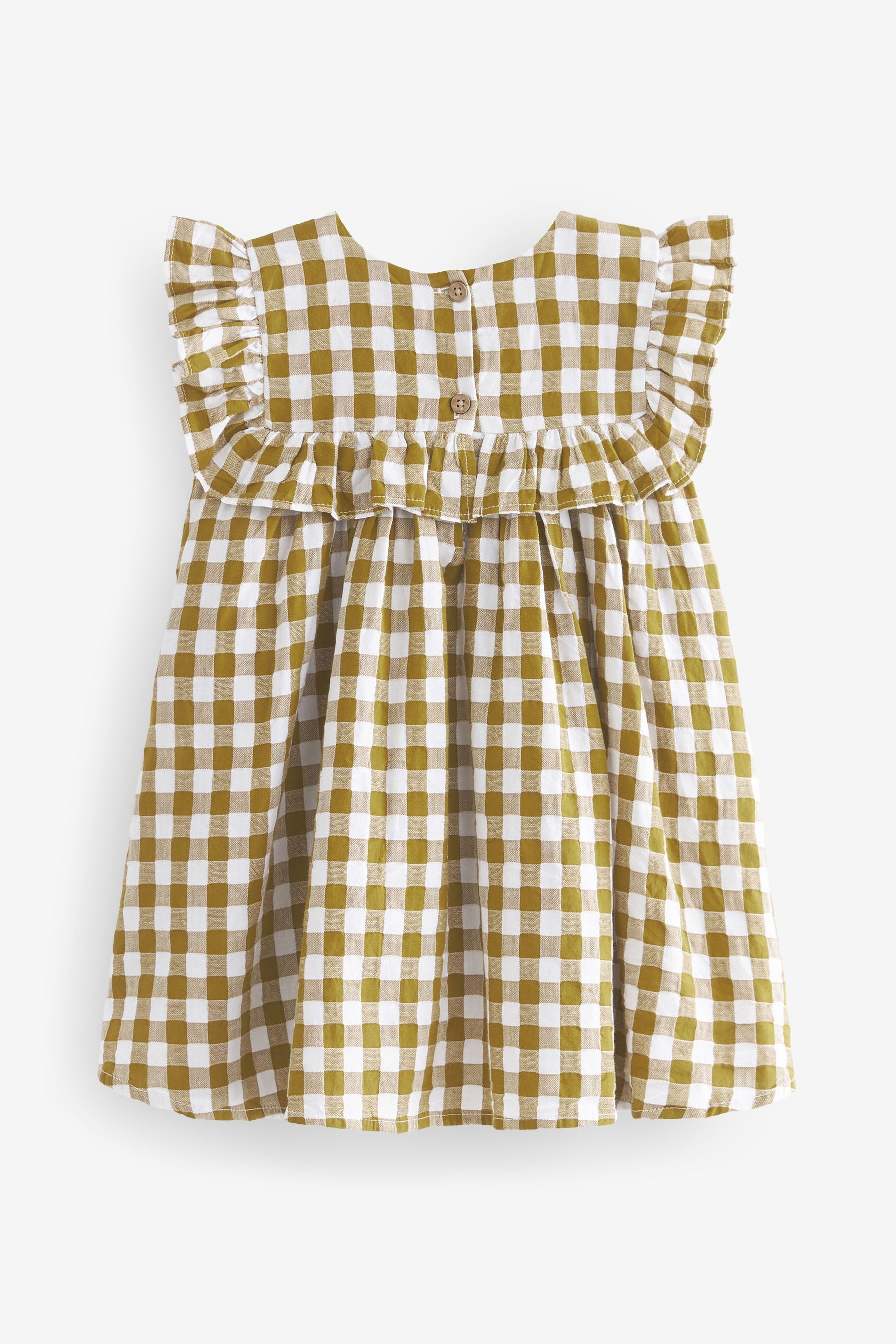 Olive Green Gingham Frill Detail Dress (3mths-8yrs)