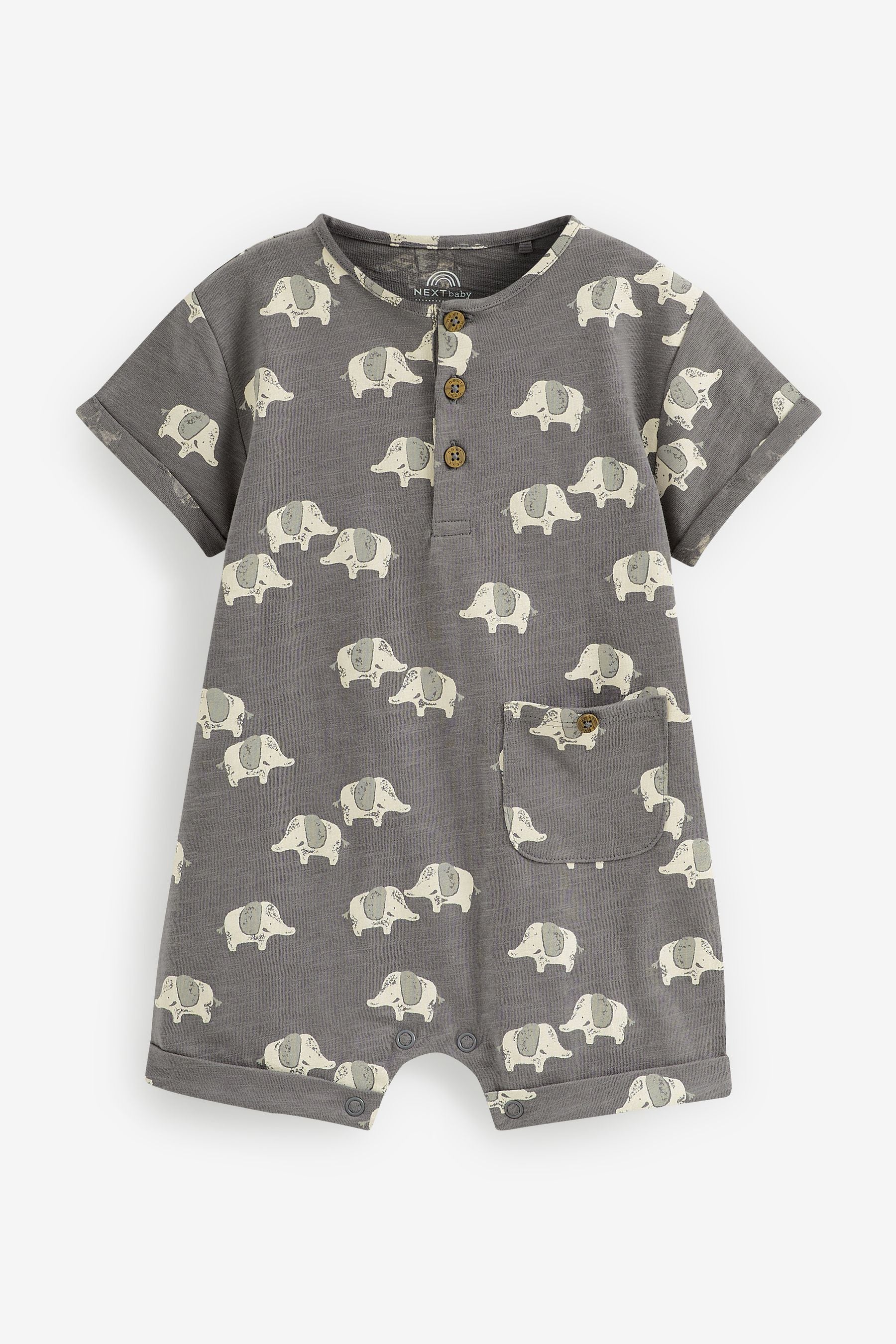 Monochrome Elephant Baby Rompers 3 Pack