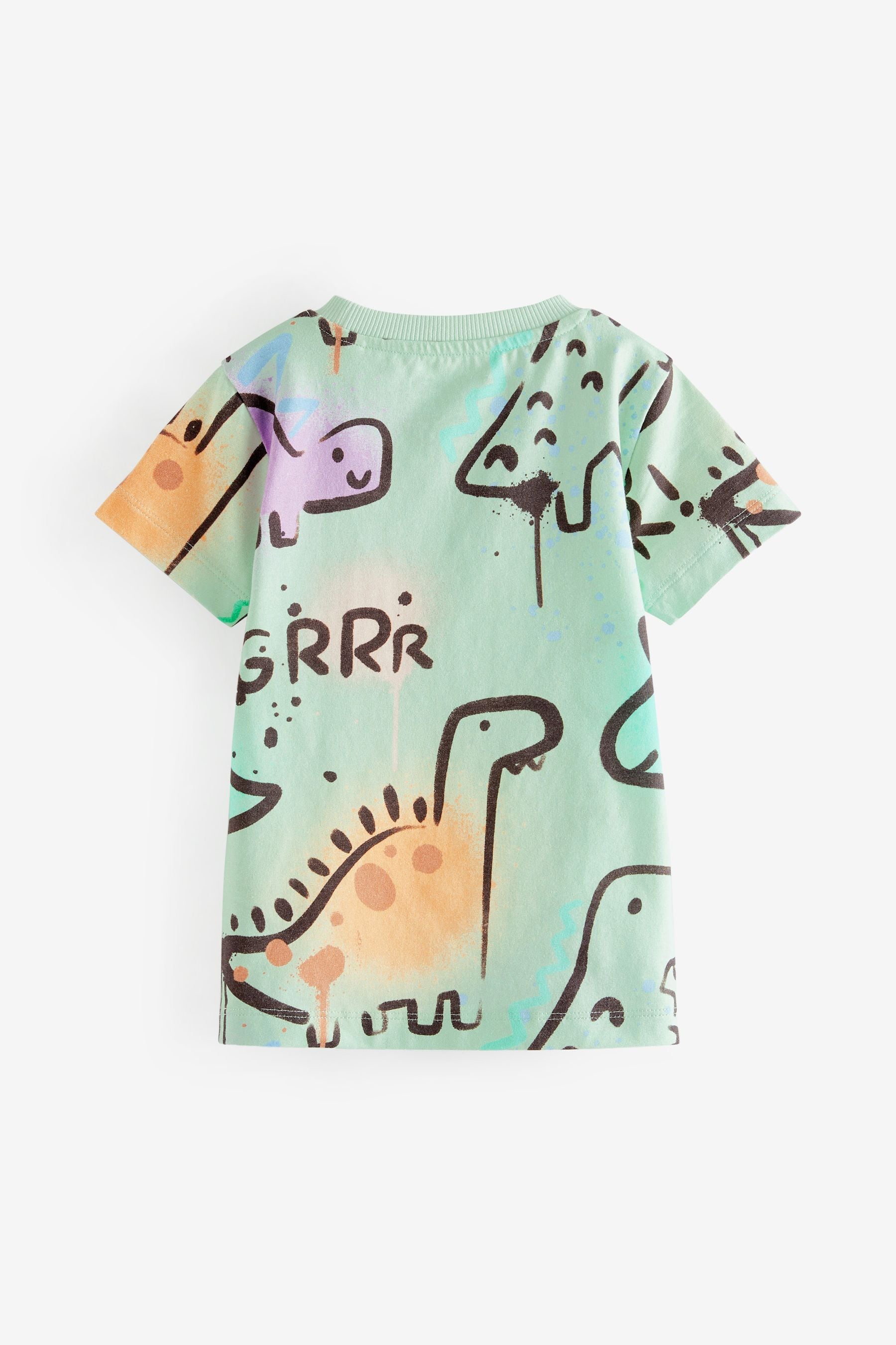 Mint Green Dinosaur Short Sleeve All Over Print T-Shirt (3mths-7yrs)