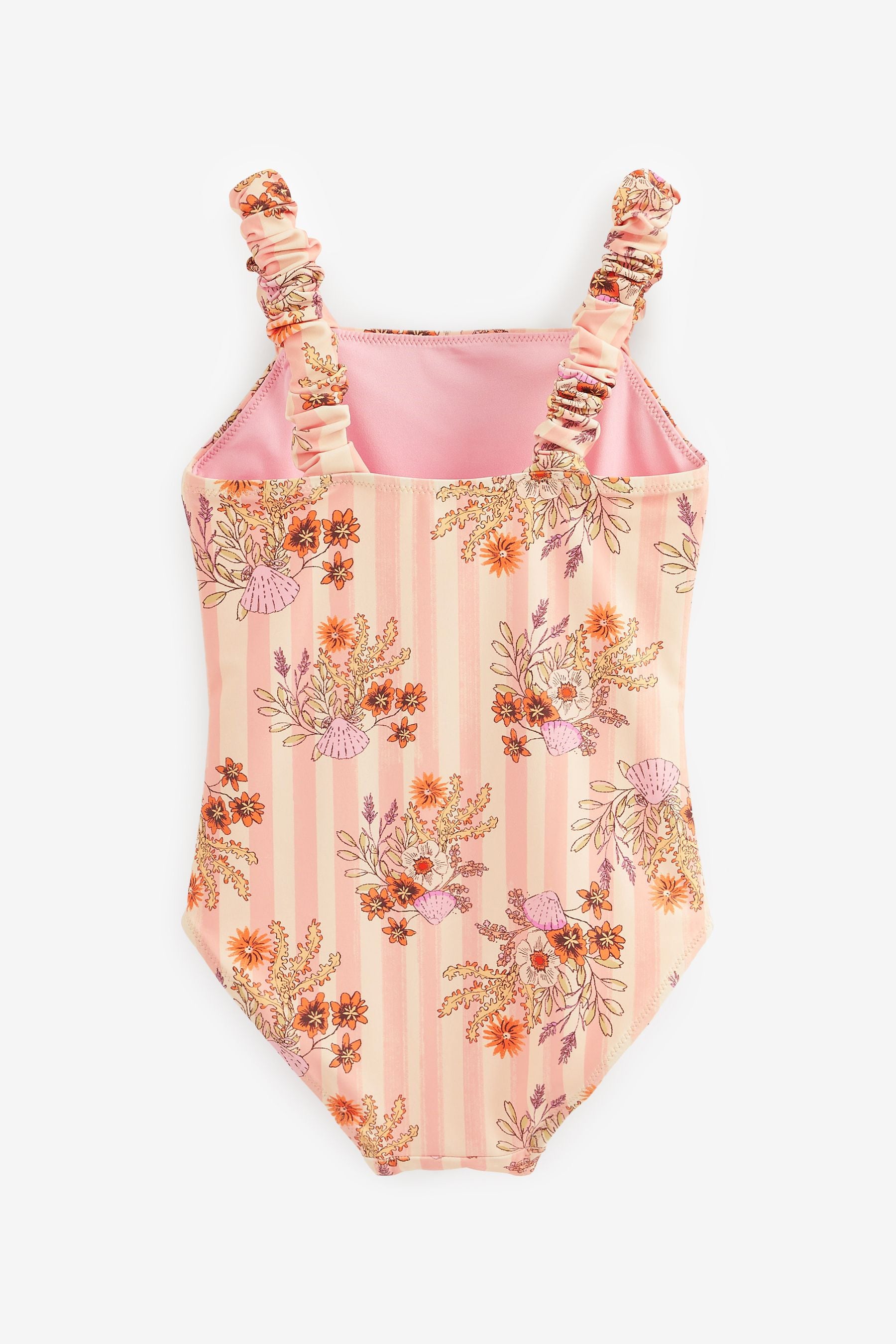 Pink/Orange Floral Ruched Sleeves Swimsuit (3mths-12yrs)