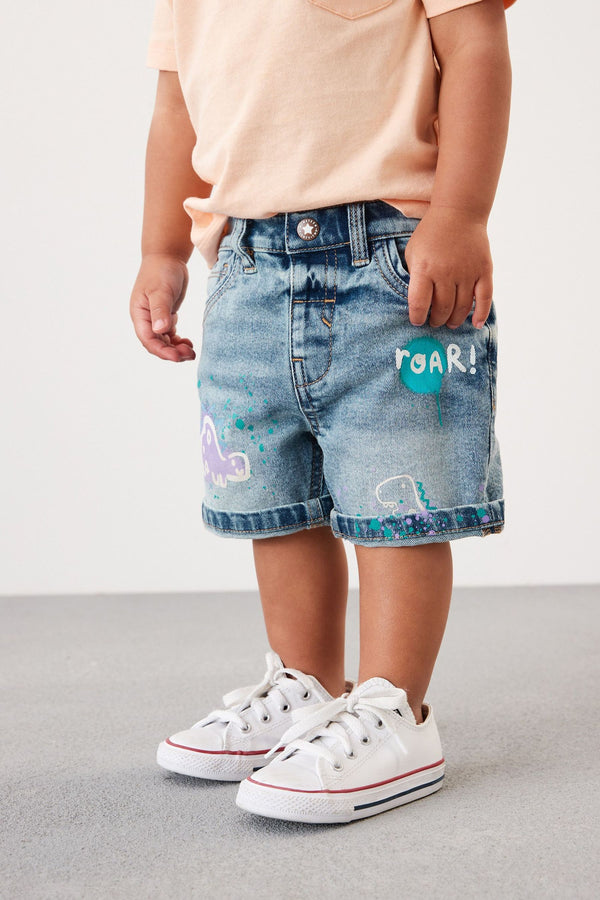 Light Blue Dino Denim Shorts (3mths-7yrs)