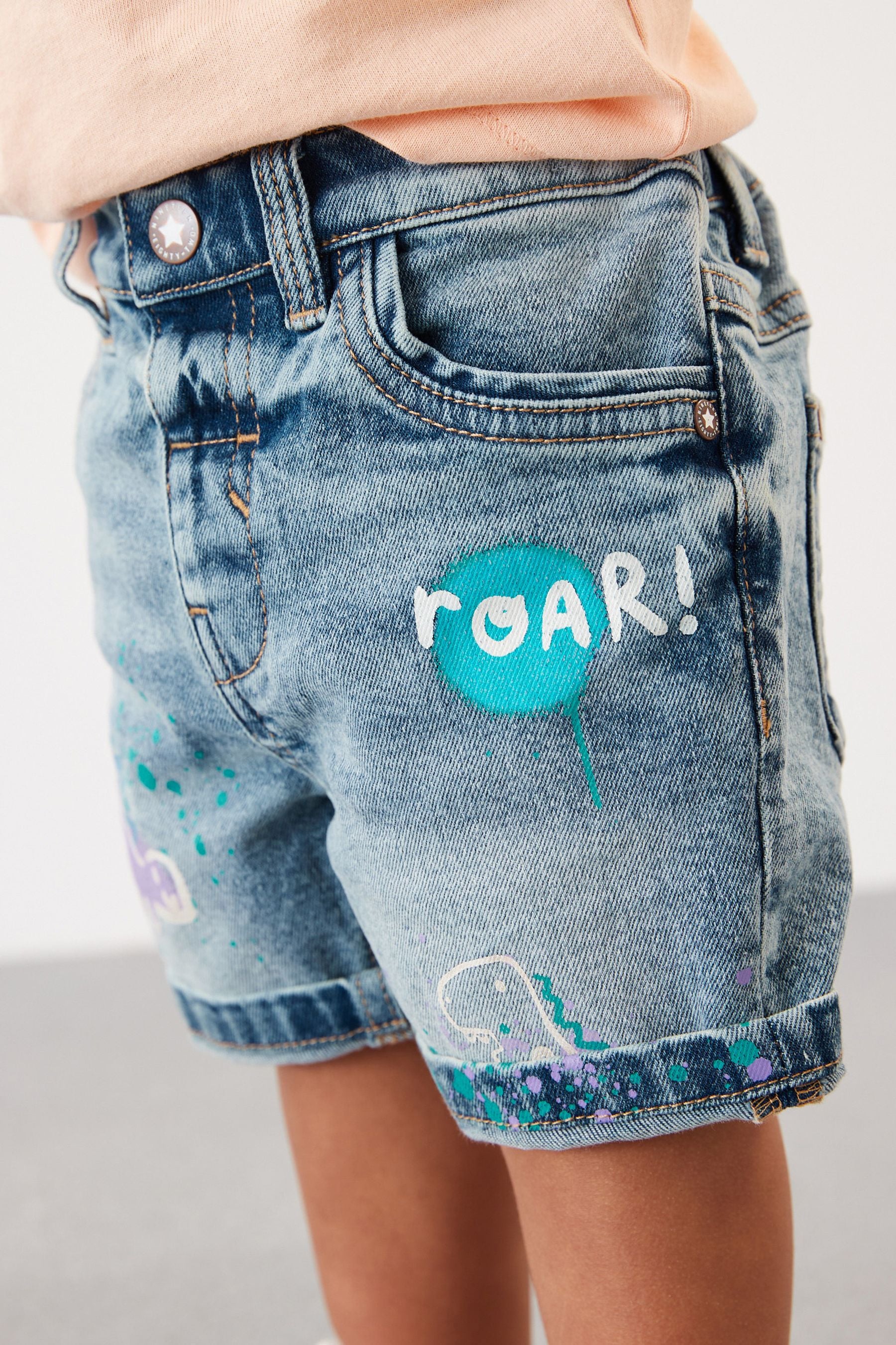 Light Blue Dino Denim Shorts (3mths-7yrs)