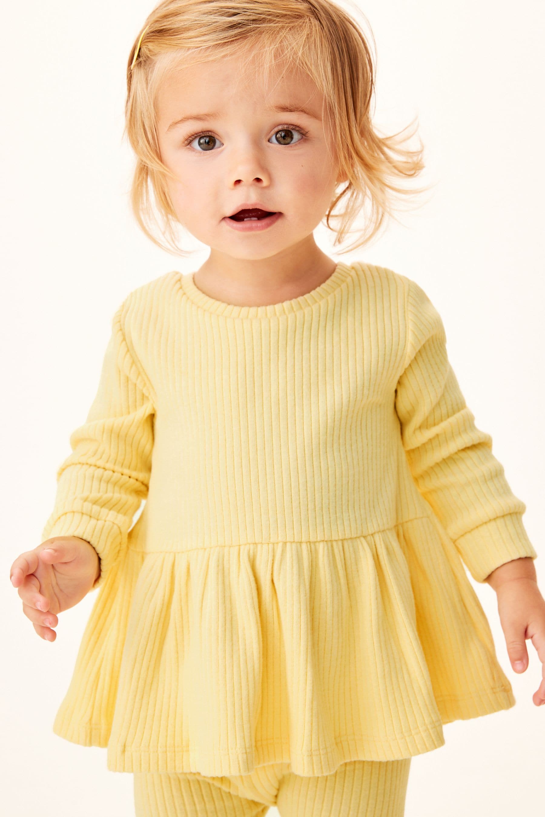 Yellow Long Sleeve Knitted Peplum Legging Set (3mths-7yrs)