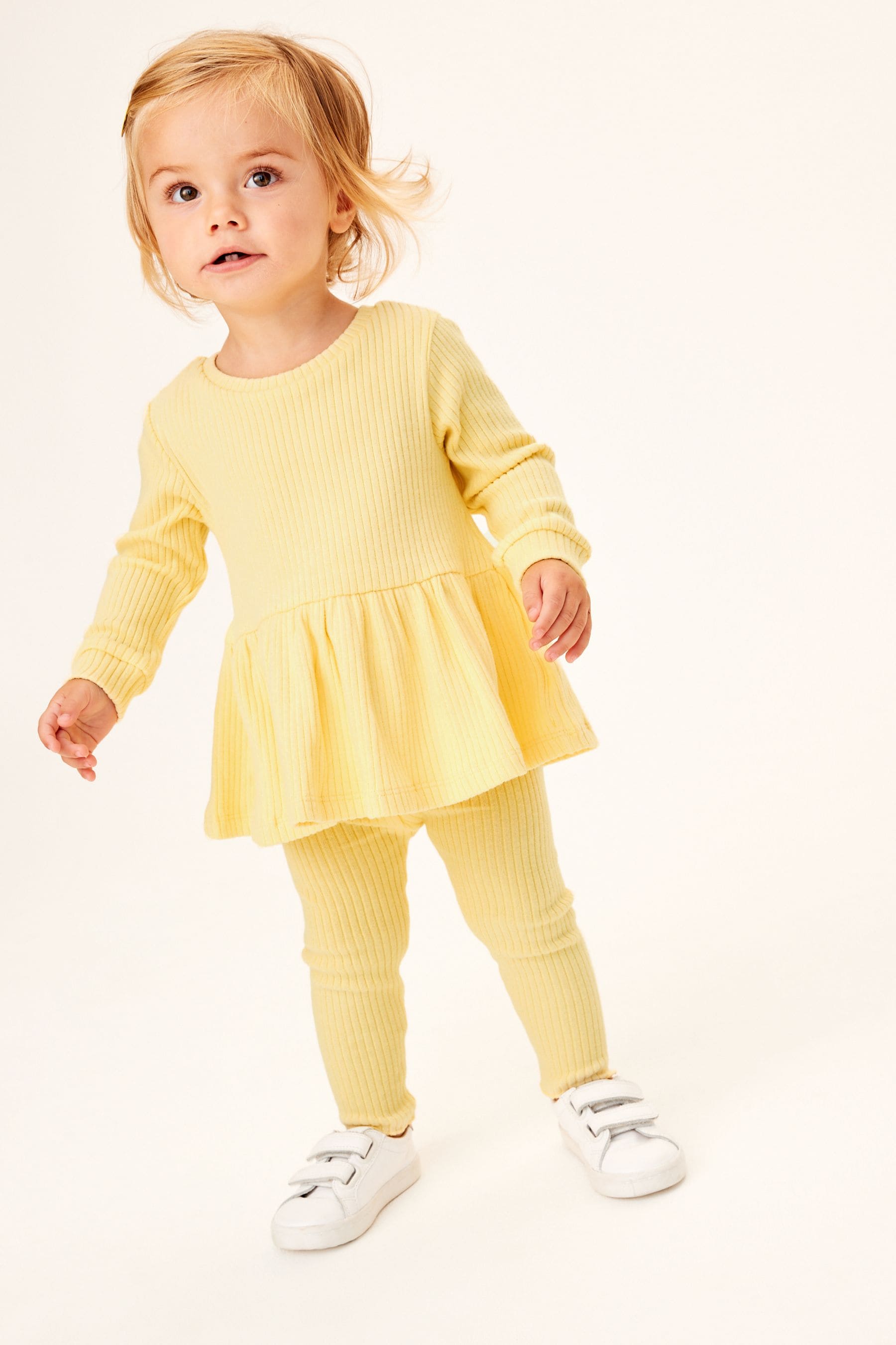 Yellow Long Sleeve Knitted Peplum Legging Set (3mths-7yrs)