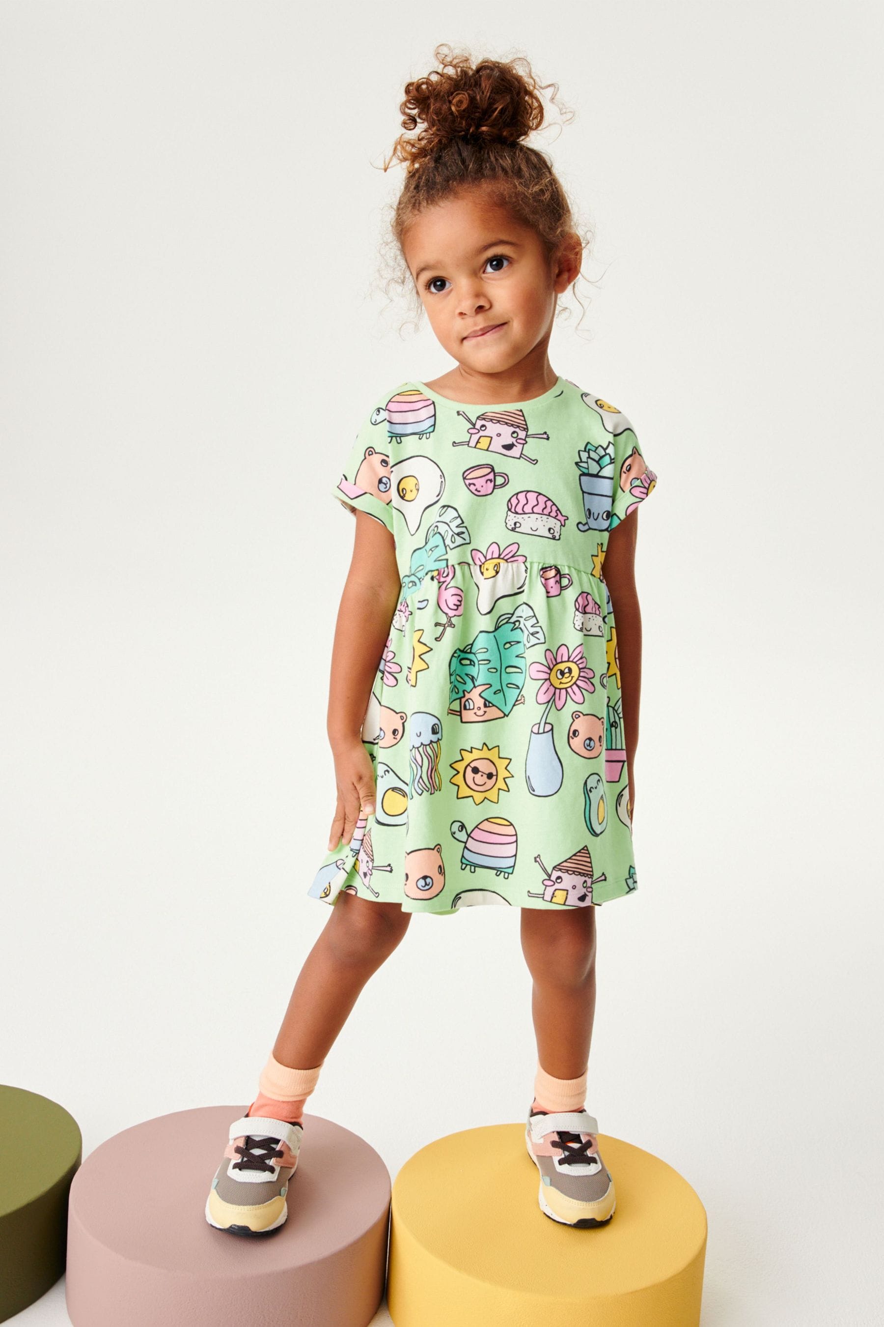 Green Sushi Short Sleeve Drop Hem Jersey Dress (3mths-7yrs)