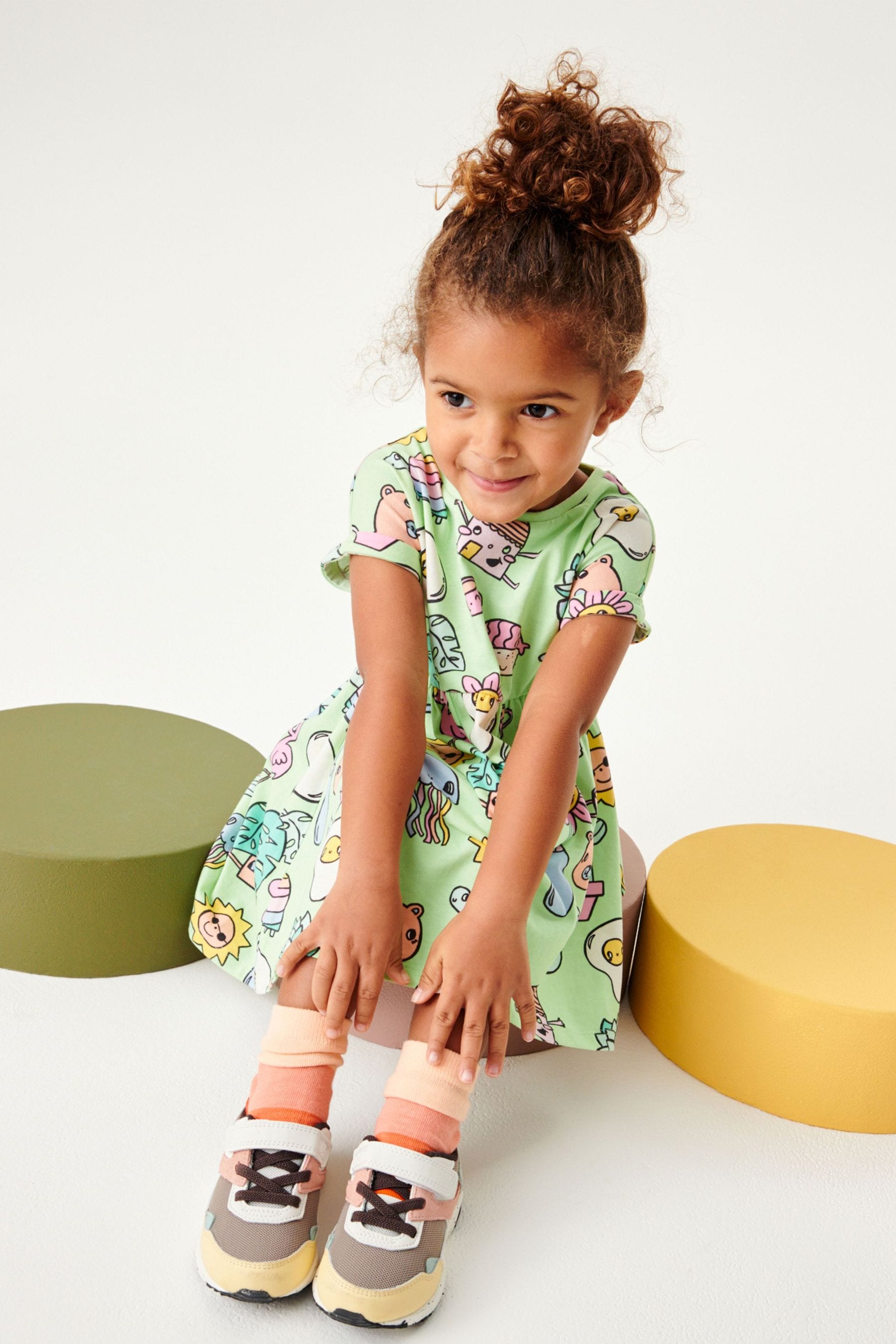 Green Sushi Short Sleeve Drop Hem Jersey Dress (3mths-7yrs)