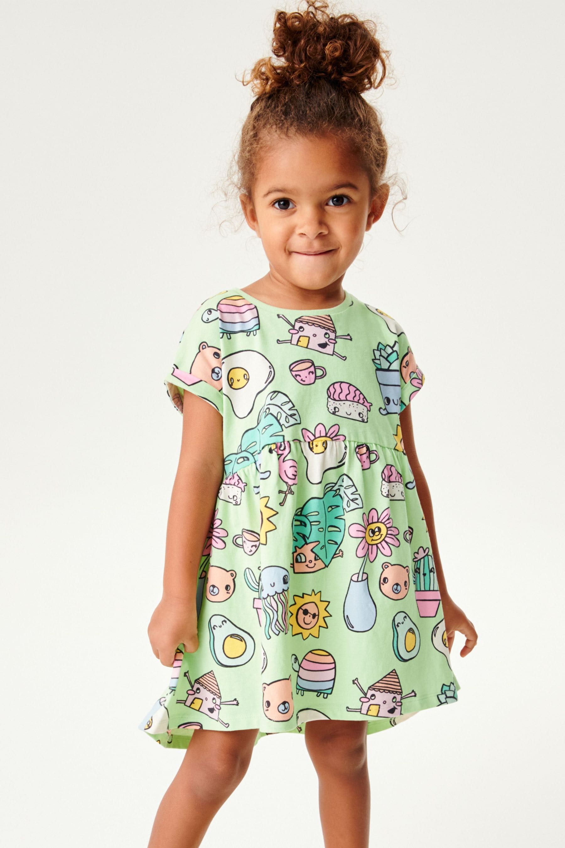 Green Sushi Short Sleeve Drop Hem Jersey Dress (3mths-7yrs)