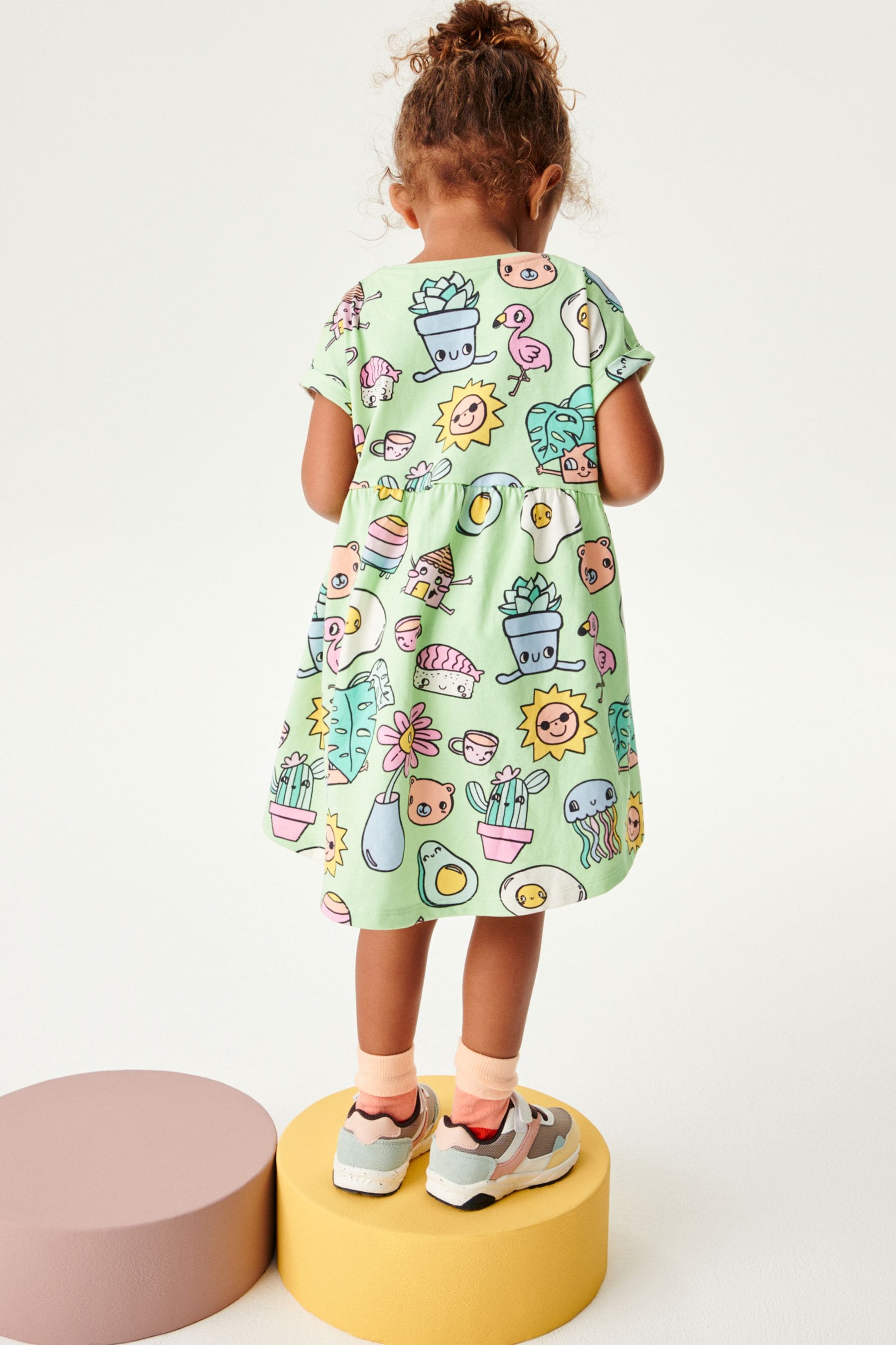 Green Sushi Short Sleeve Drop Hem Jersey Dress (3mths-7yrs)