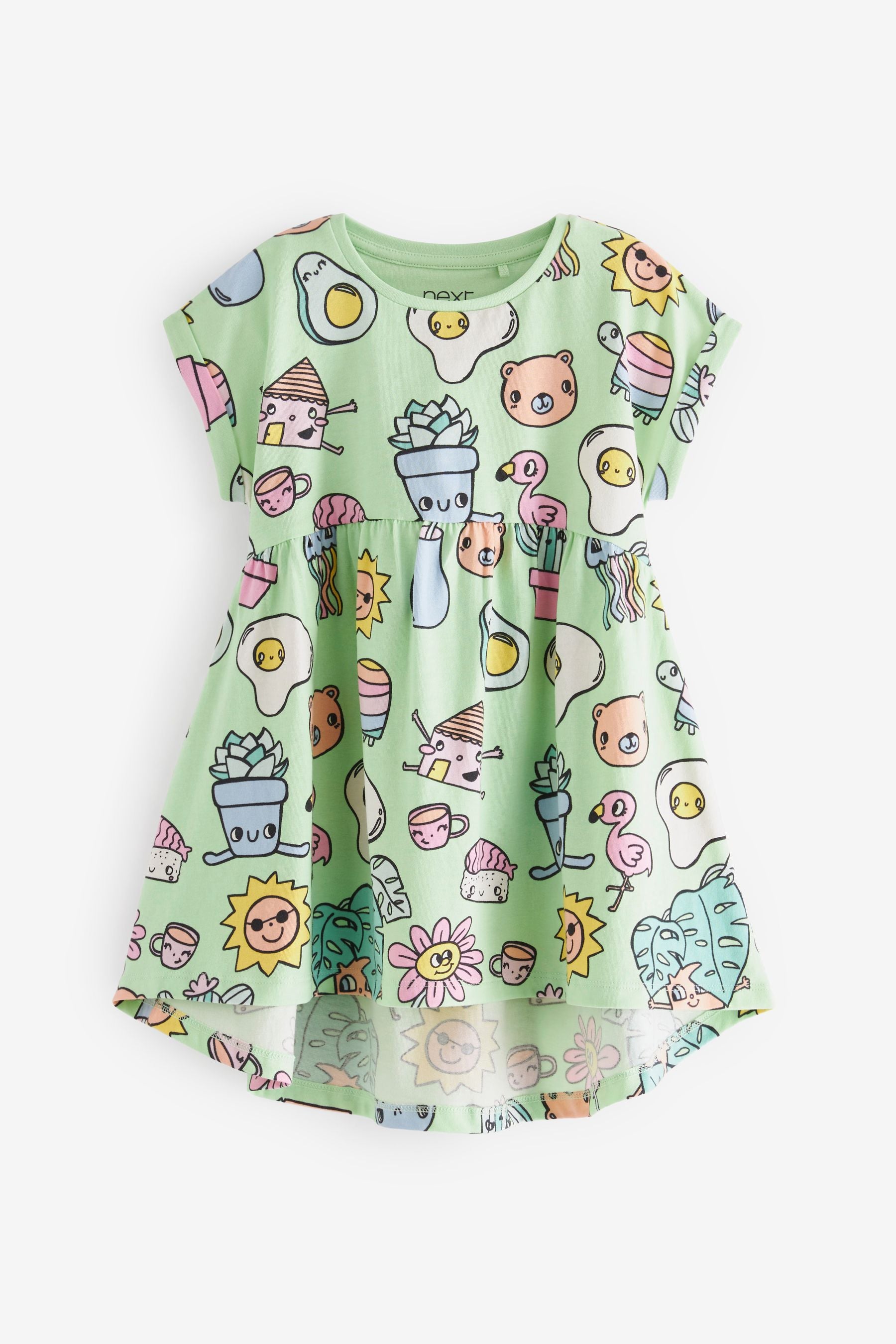 Green Sushi Short Sleeve Drop Hem Jersey Dress (3mths-7yrs)