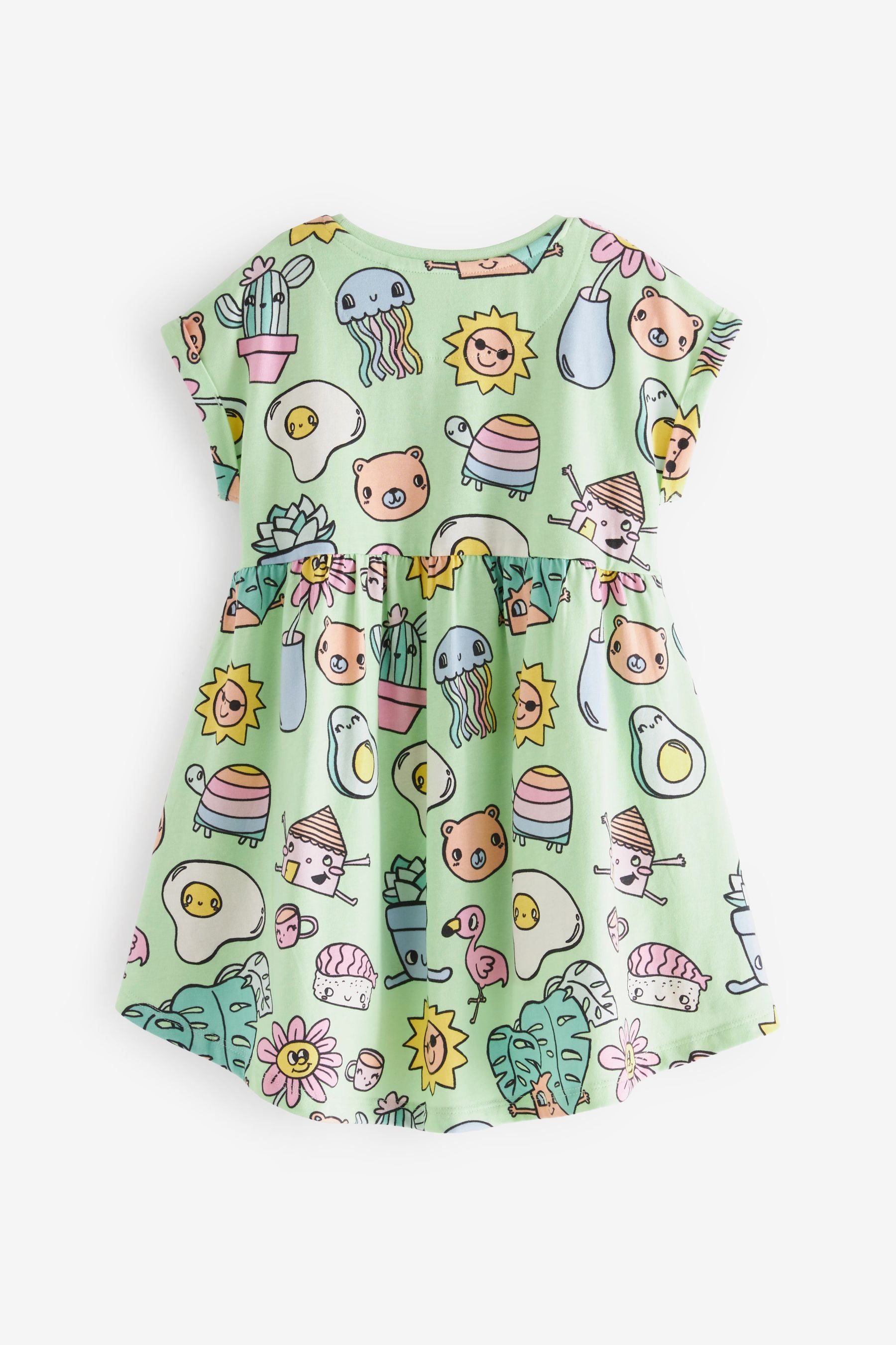 Green Sushi Short Sleeve Drop Hem Jersey Dress (3mths-7yrs)