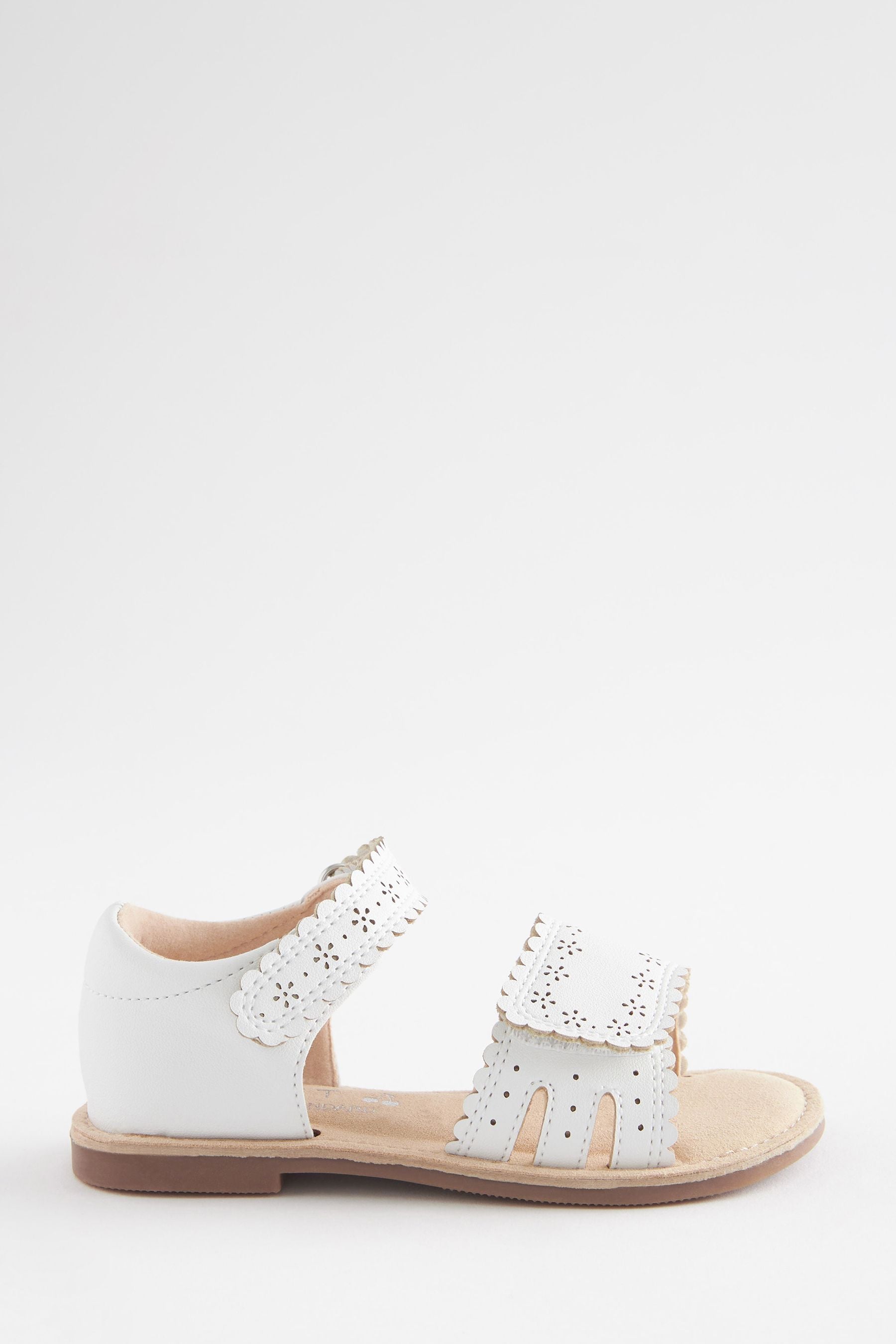 White Adjustable Strap Scallop Sandals