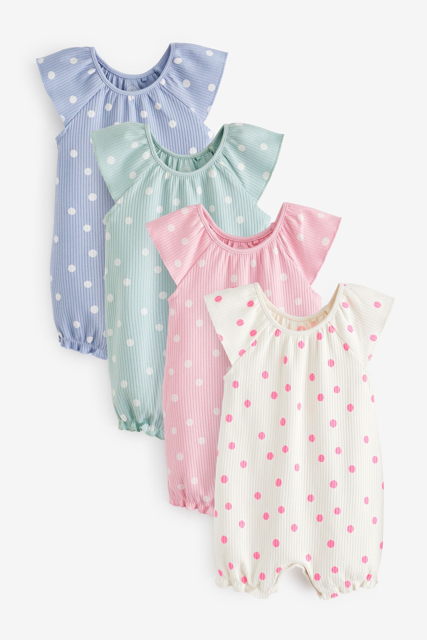 Mint Green Spot 4 Pack Printed Baby Rompers