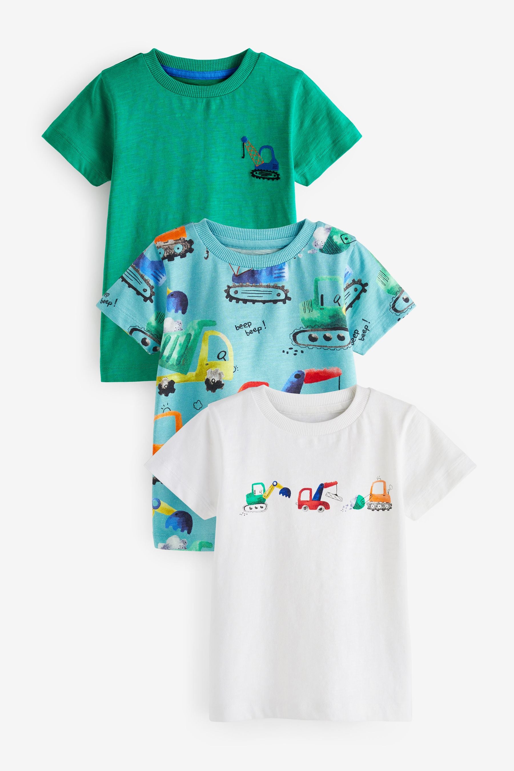 Blue/Green Diggers Short Sleeve Character T-Shirts 3 Pack (3mths-7yrs)