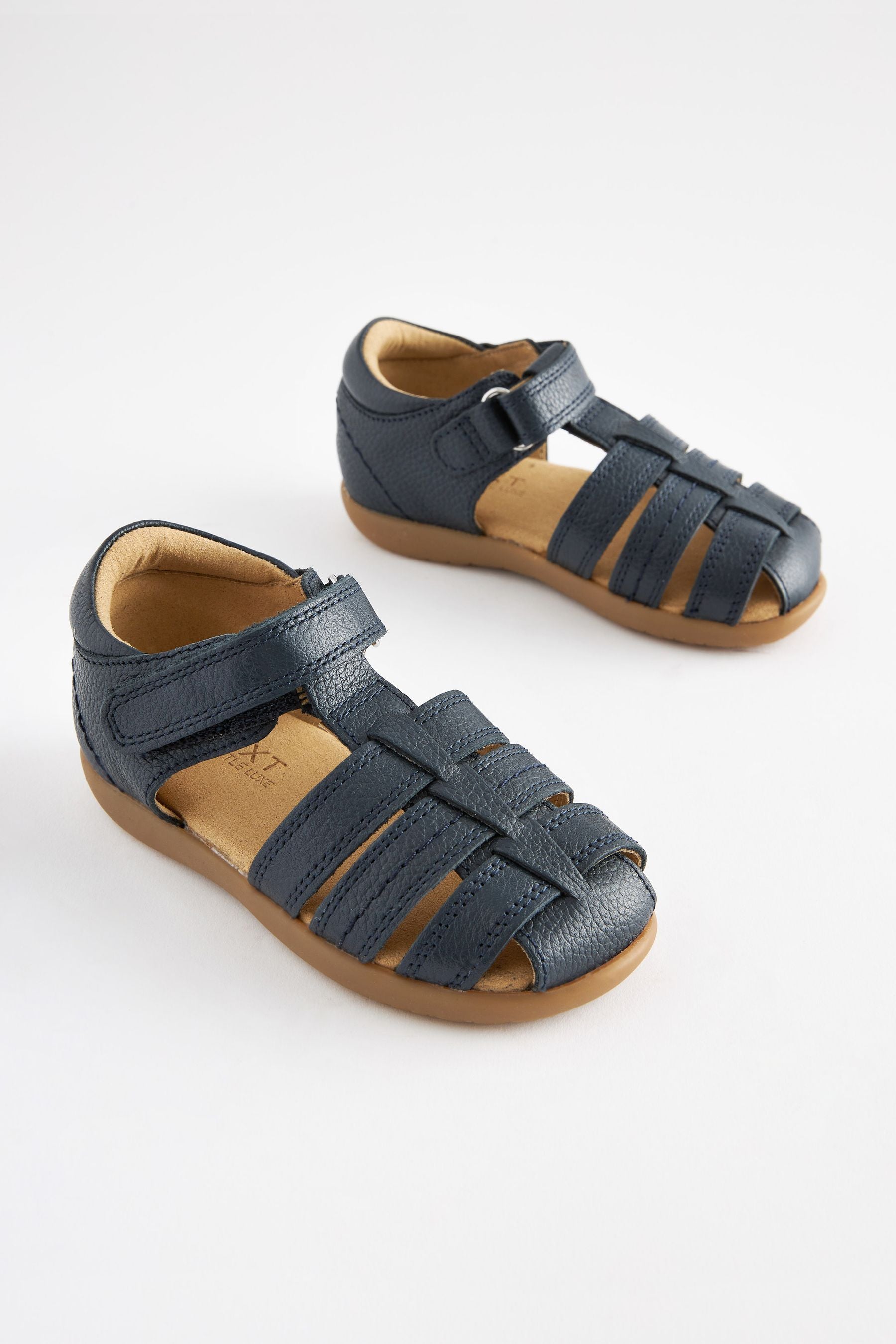 Navy Blue Little Luxe Leather Fisherman Sandals