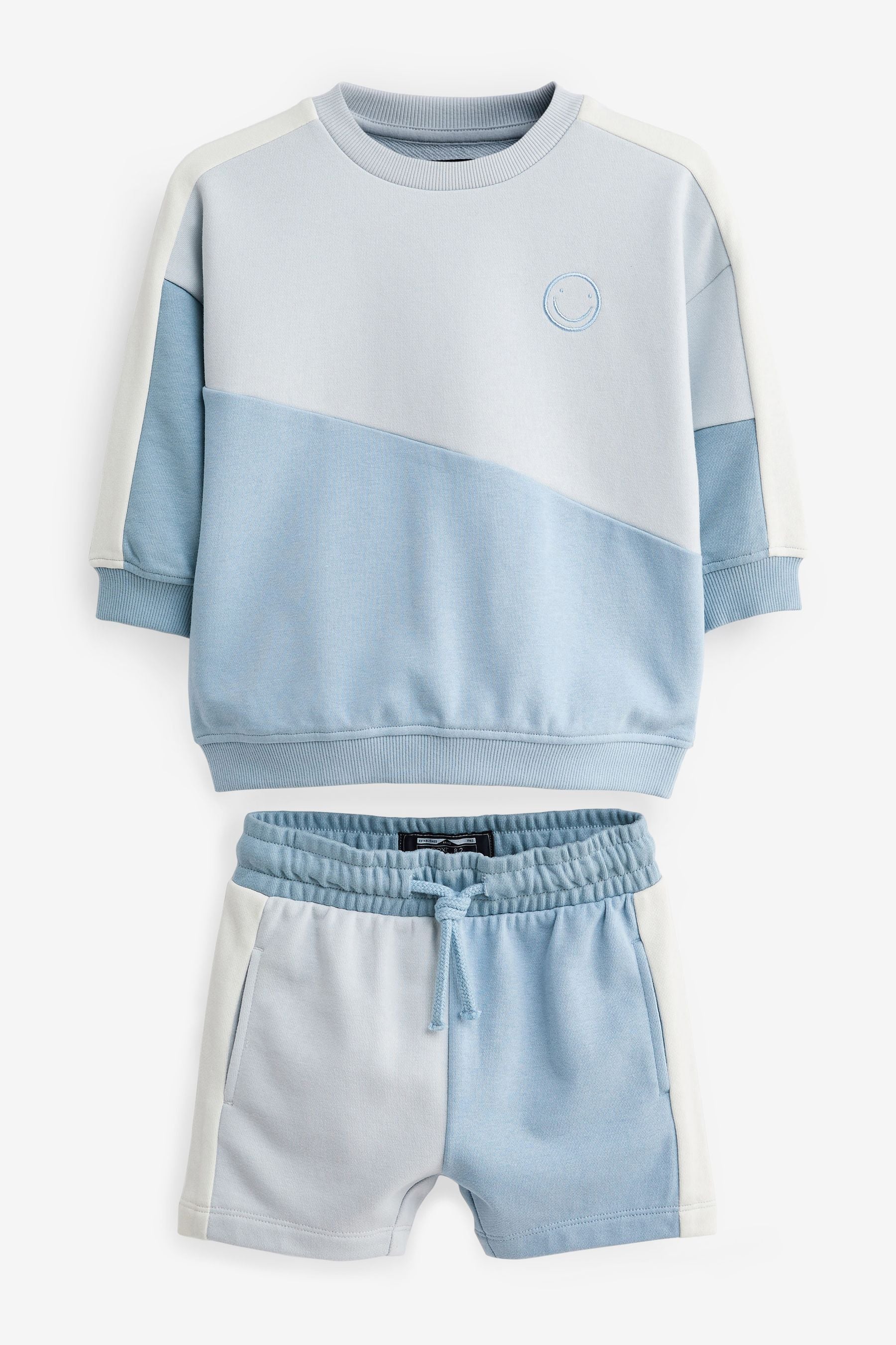 Light Blue Colourblock Sweatshirt And Shorts Set (3mths-7yrs)