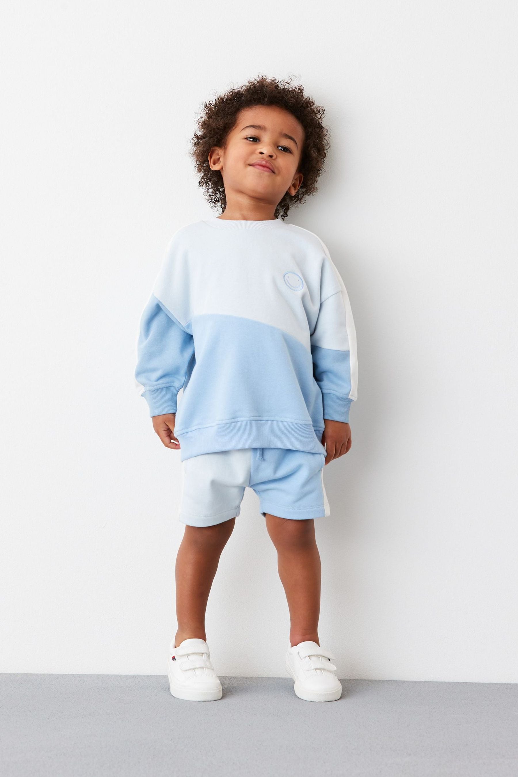 Light Blue Colourblock Sweatshirt And Shorts Set (3mths-7yrs)