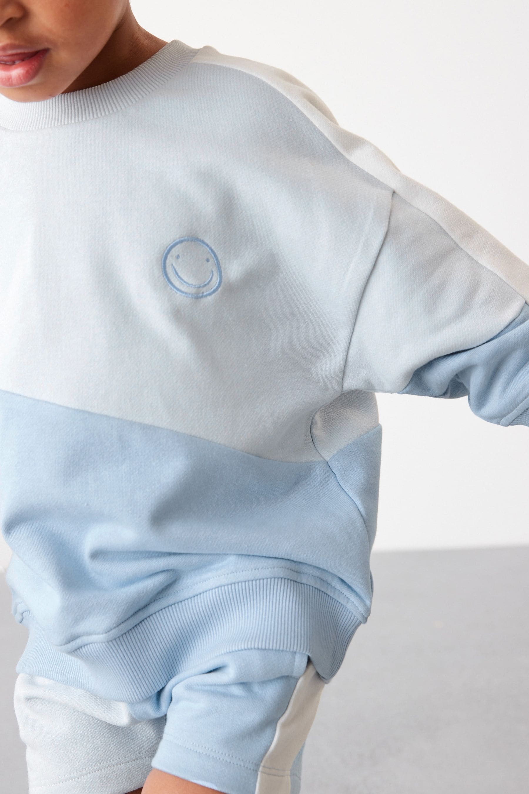 Light Blue Colourblock Sweatshirt And Shorts Set (3mths-7yrs)