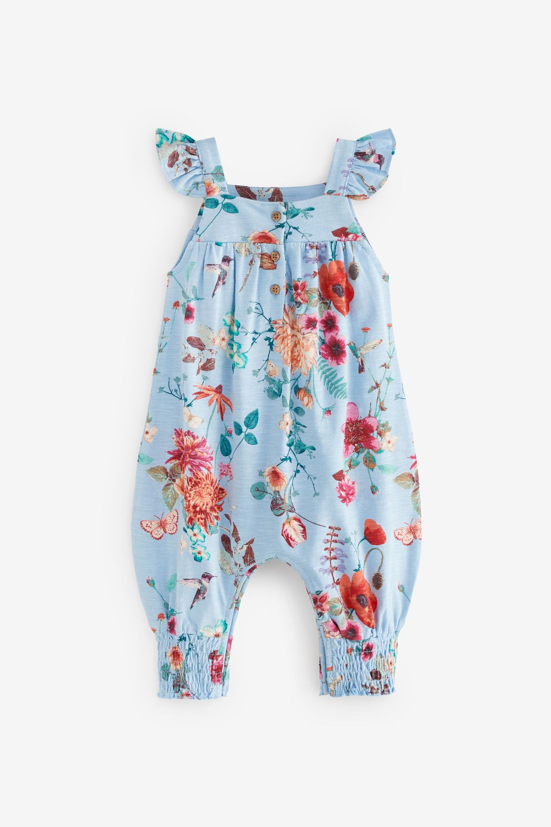 Blue Floral Baby Jersey Frill Shoulder Jumpsuit (0mths-3yrs)