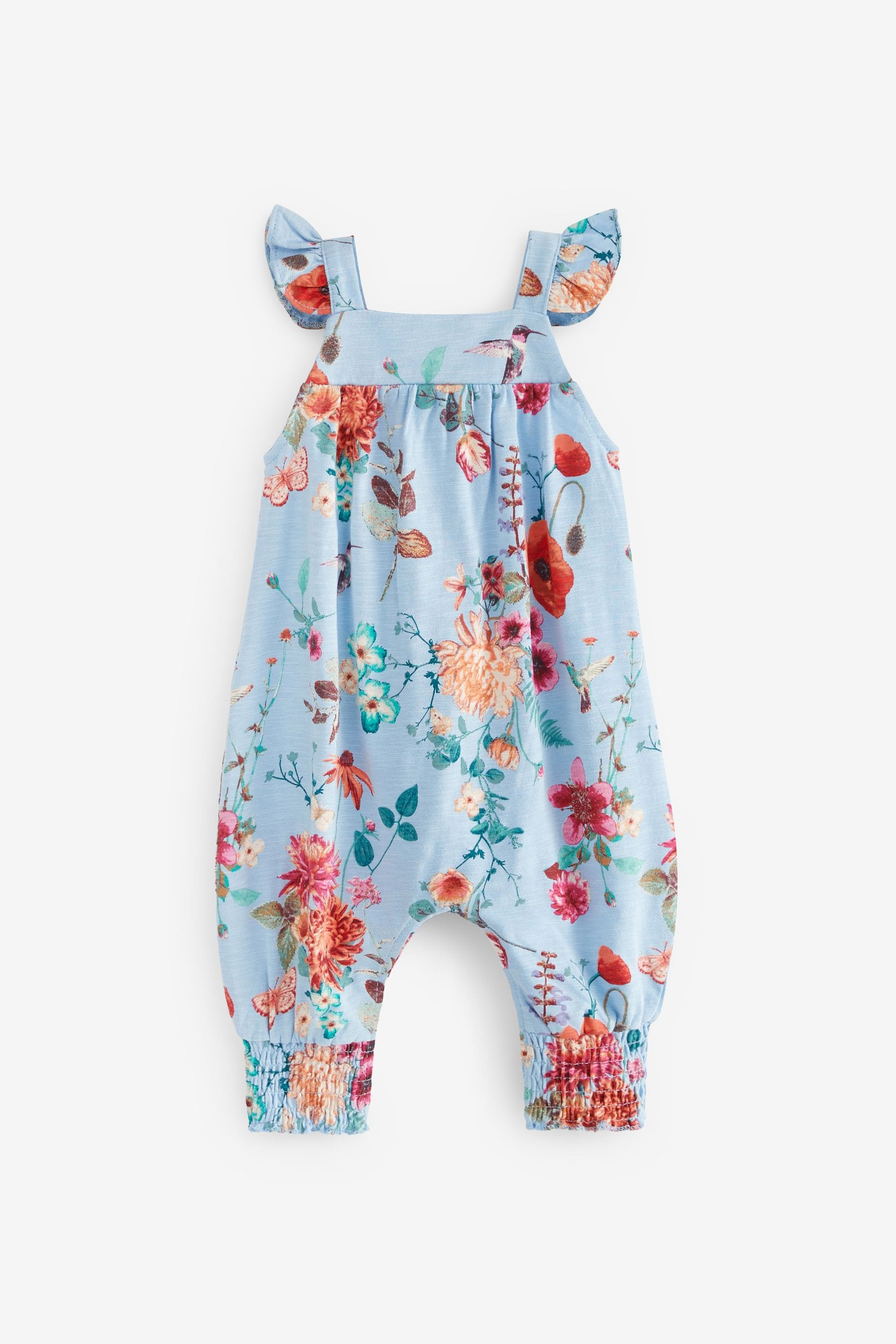 Blue Floral Baby Jersey Frill Shoulder Jumpsuit (0mths-3yrs)