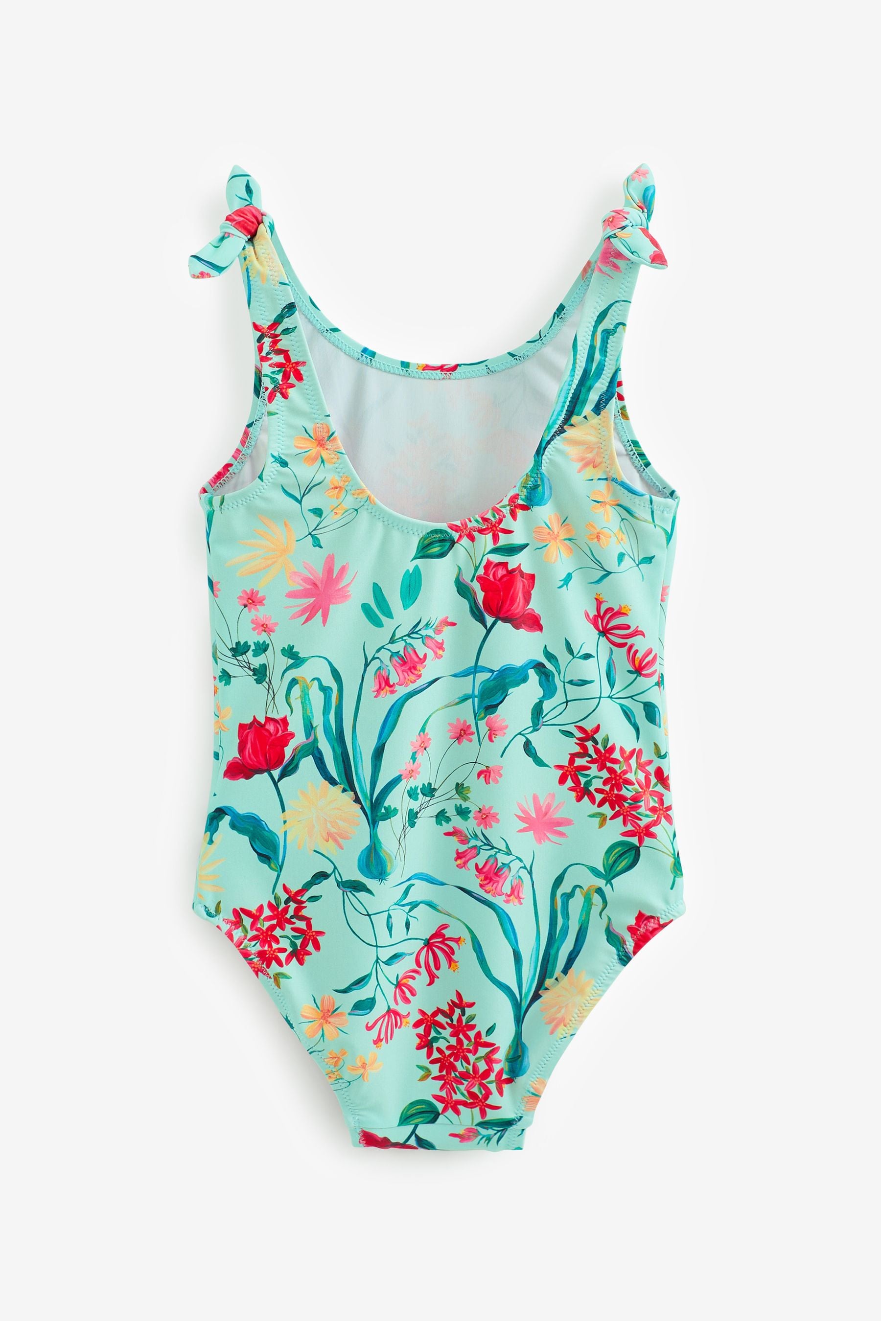 Mint Green Floral Tie Shoulder Swimsuit (3-16yrs)