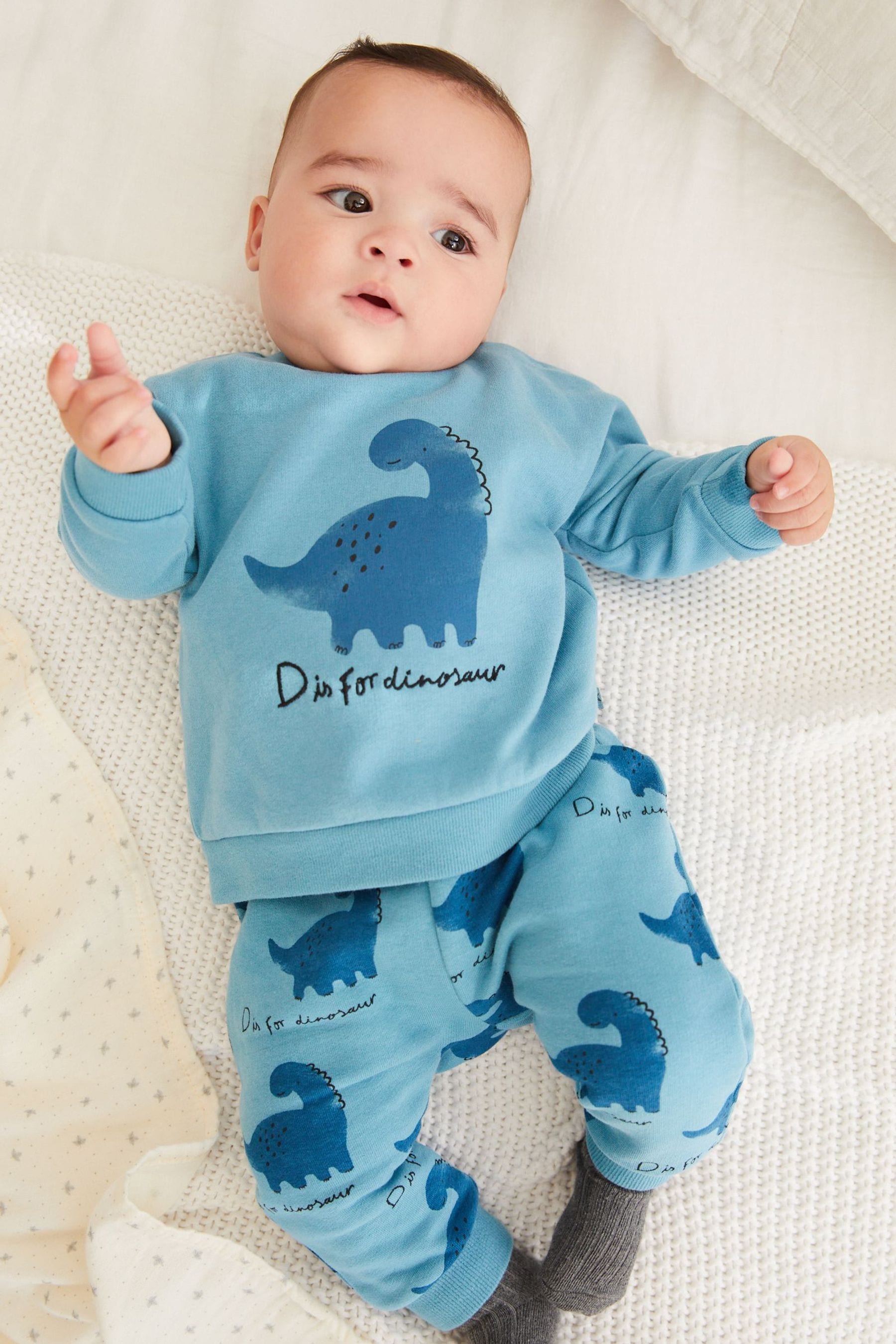 Blue Dinosaur Two Piece Baby Sweatshirt And Joggers