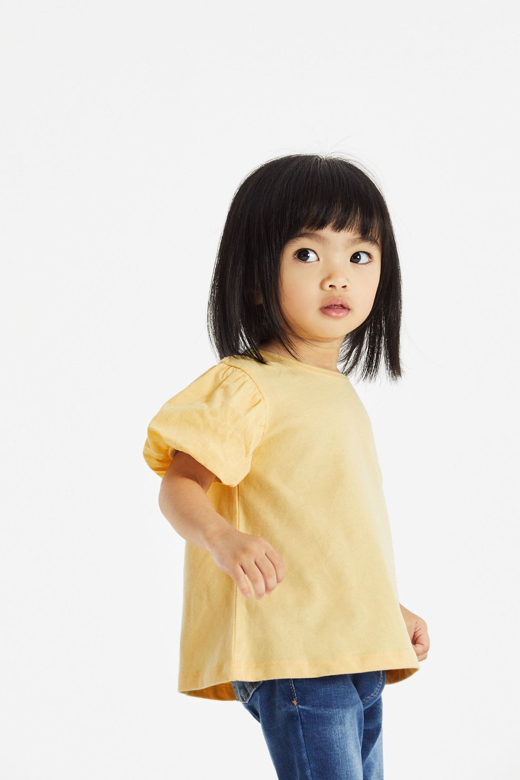 Yellow Cotton Puff Sleeve T-Shirt (3mths-7yrs)