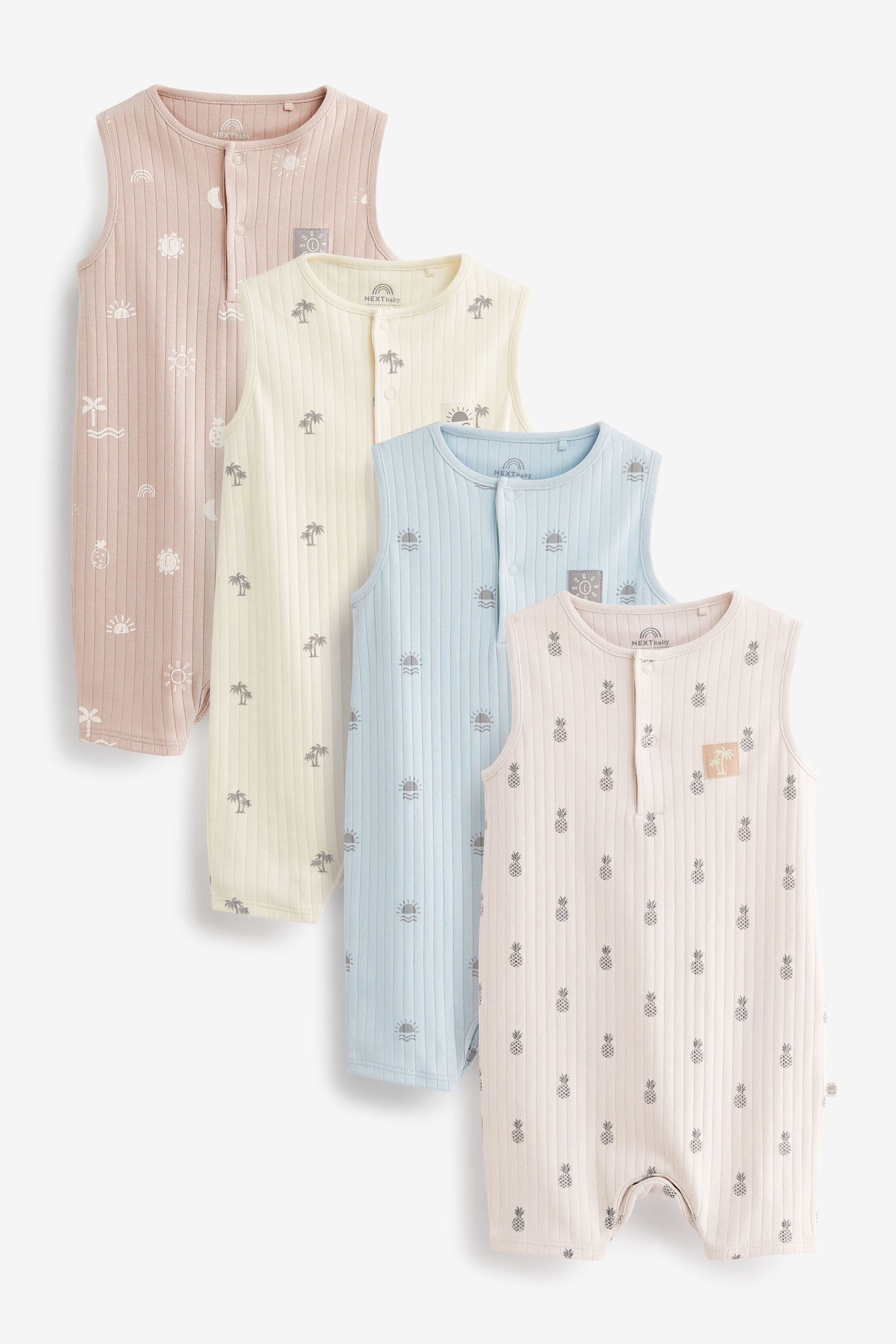 Neutral Palm Baby Rompers 4 Pack