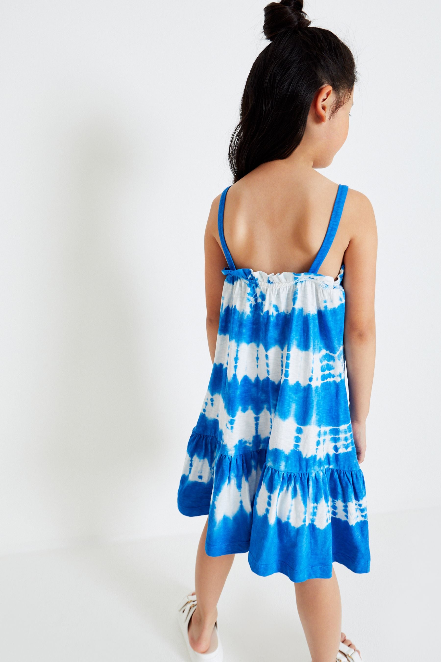 Blue/White Tie Dye Stripe Soft Jersey Strappy Shoulder Dress (3-16yrs)