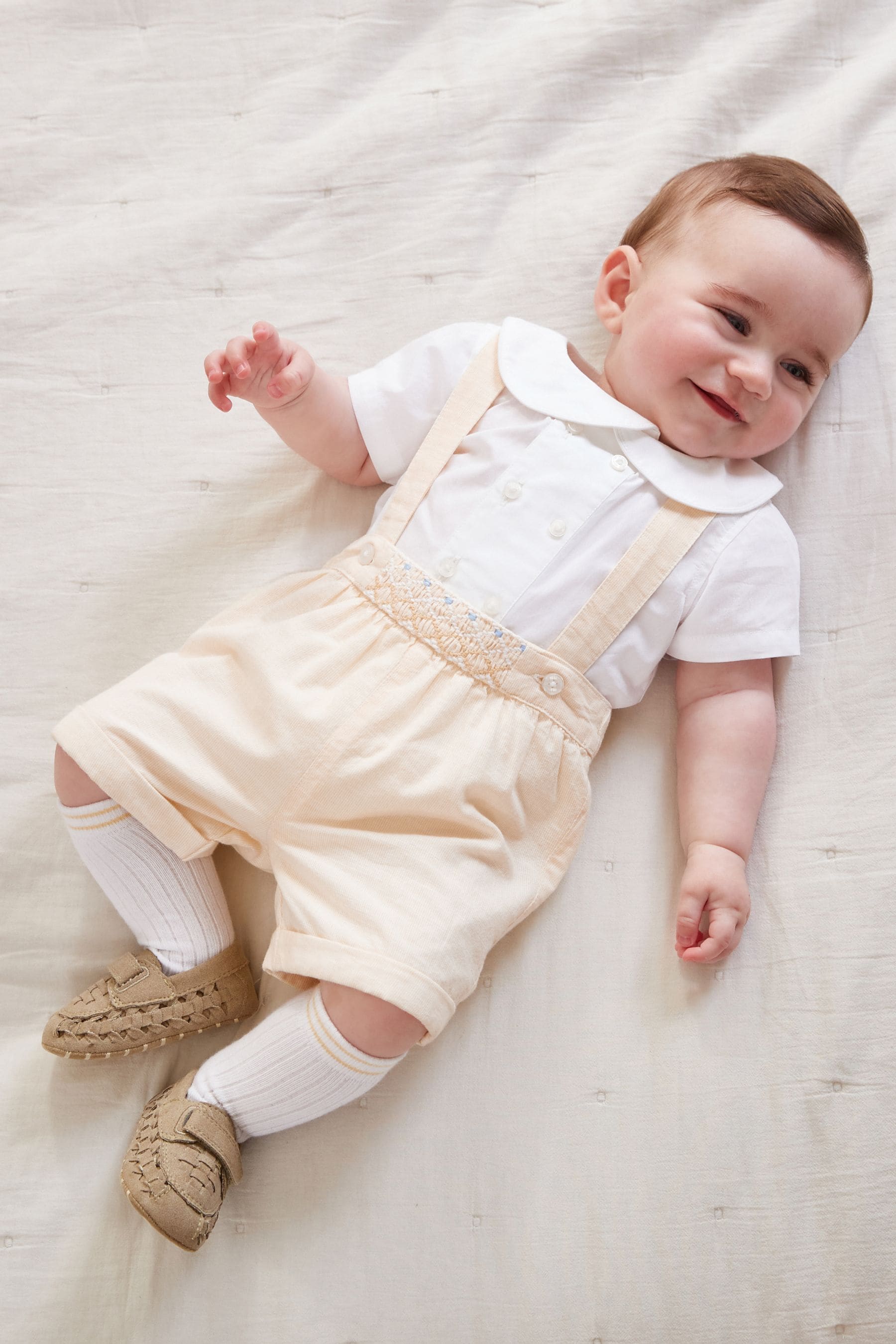 Lemon Yellow Three Piece Baby Smart Shirt, Shorts And Socks Set (0mths-2yrs)