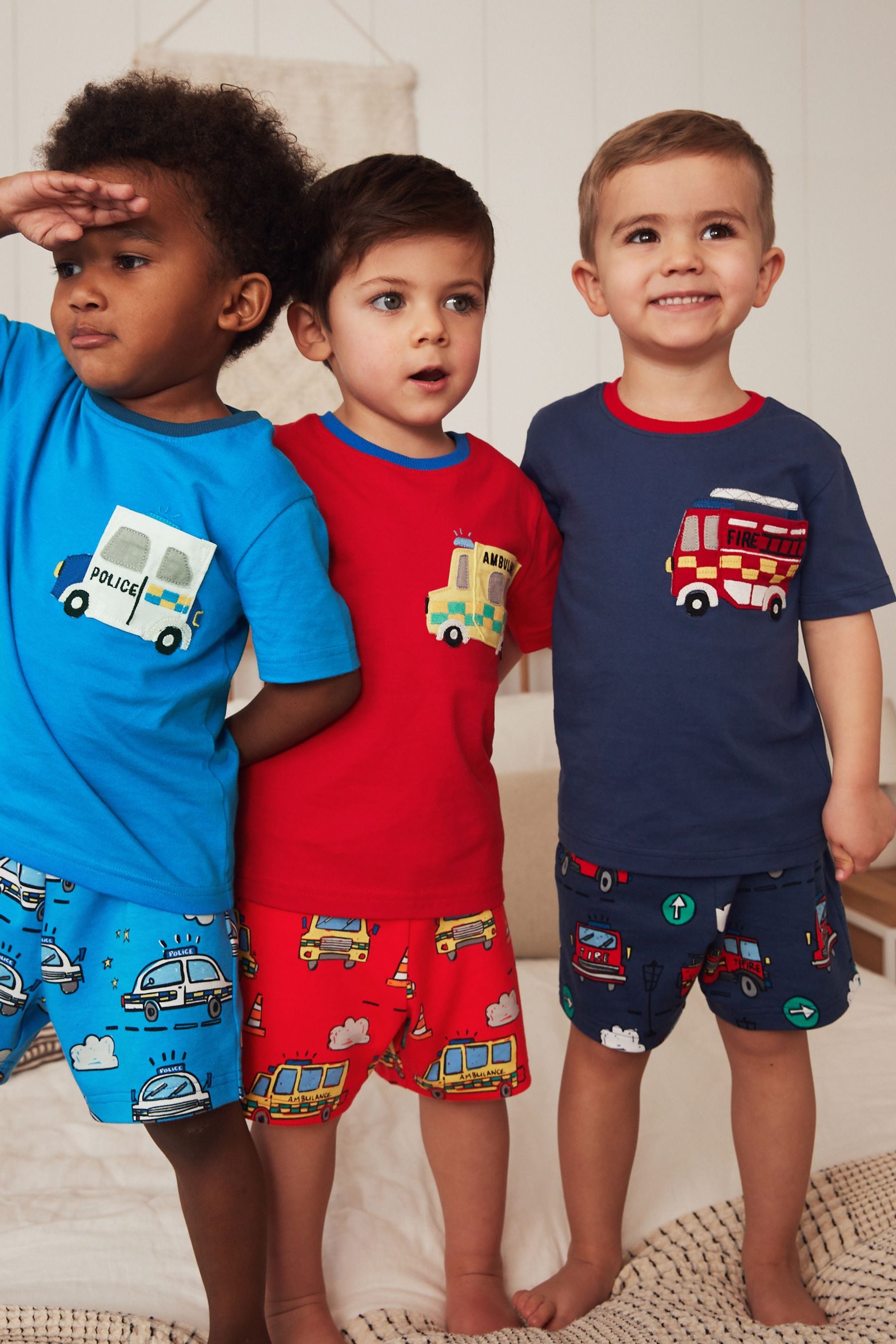 Blue/Red Emergency Cars Short Pyjama Set 3 Pack (9mths-8yrs)