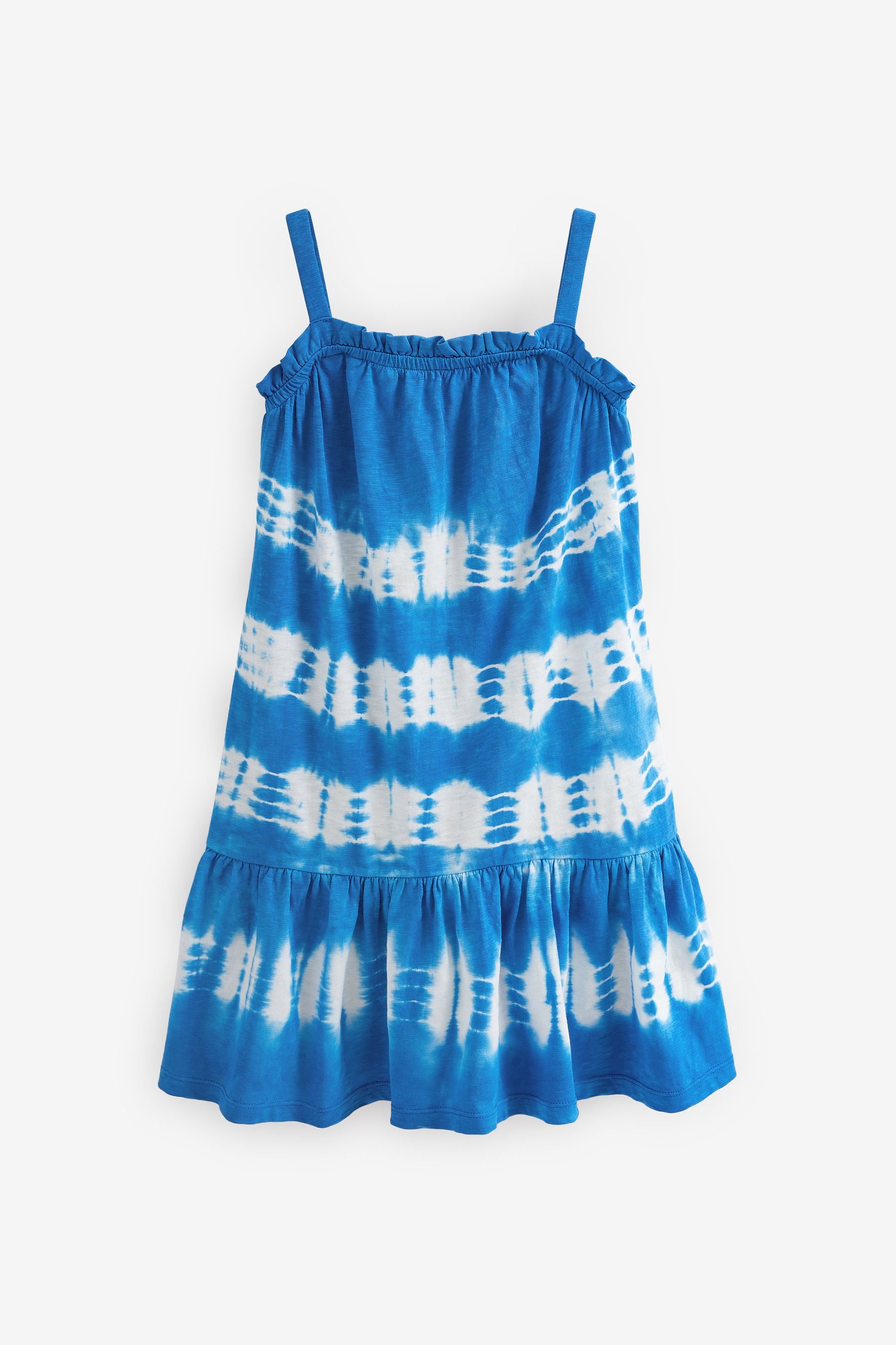 Blue/White Tie Dye Stripe Soft Jersey Strappy Shoulder Dress (3-16yrs)