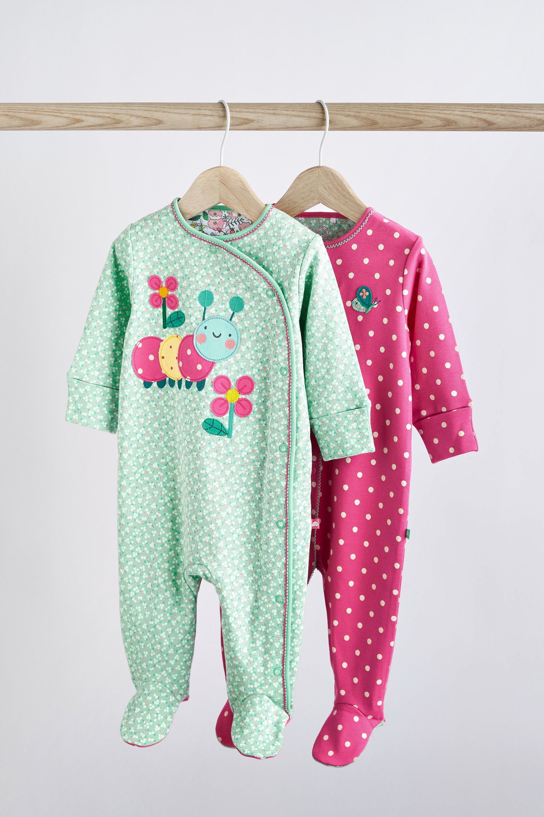 Multi 2 Pack Baby Sleepsuits (0mths-2yrs)