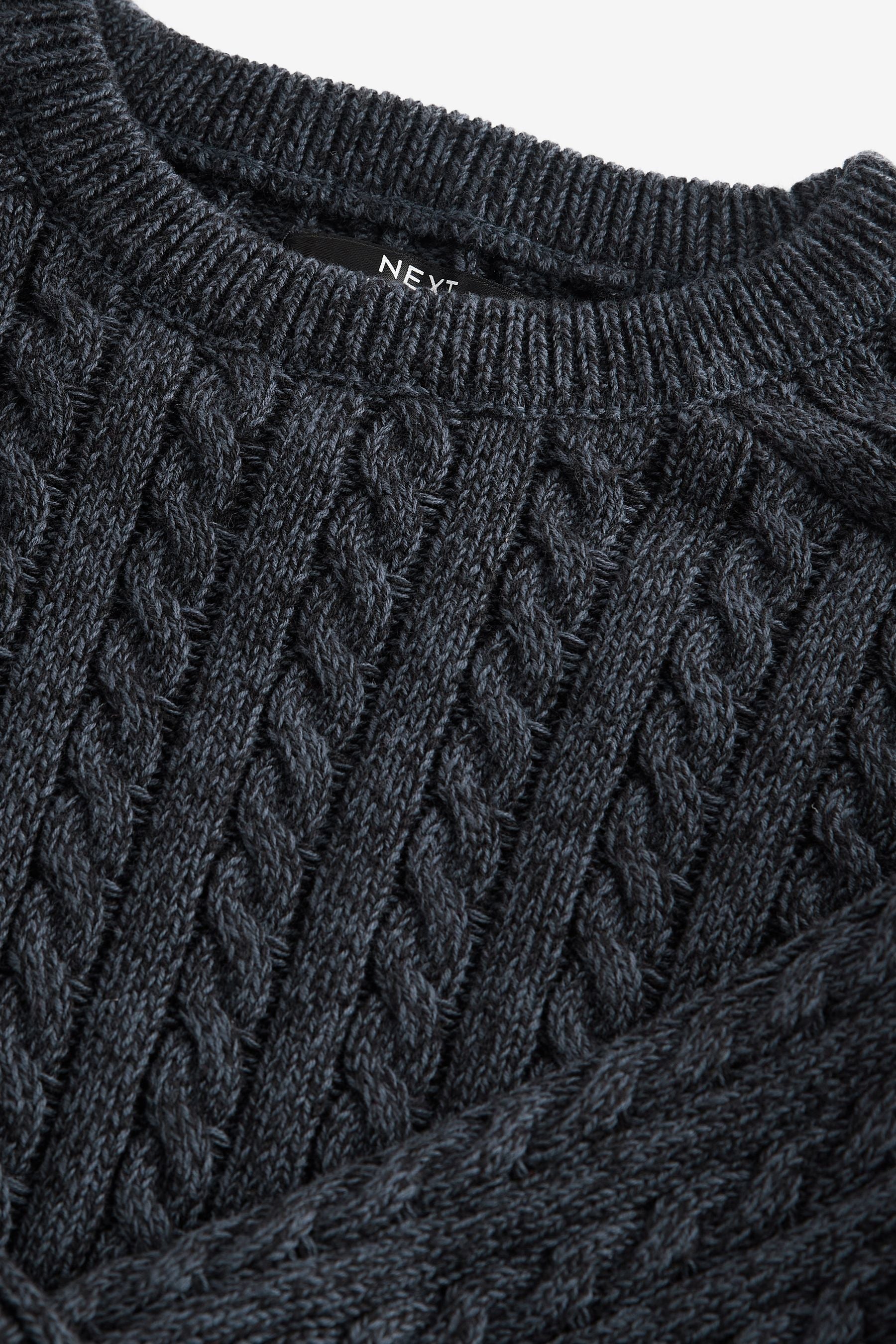 Navy Blue Cable Knit Crew Jumper (3-16yrs)