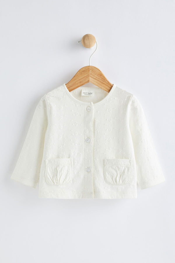 Cream Jersey Broderie Baby Cardigan (0mths-2yrs)