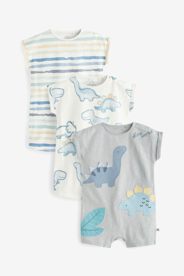 Blue Dinosaur Baby Rompers 3 Pack