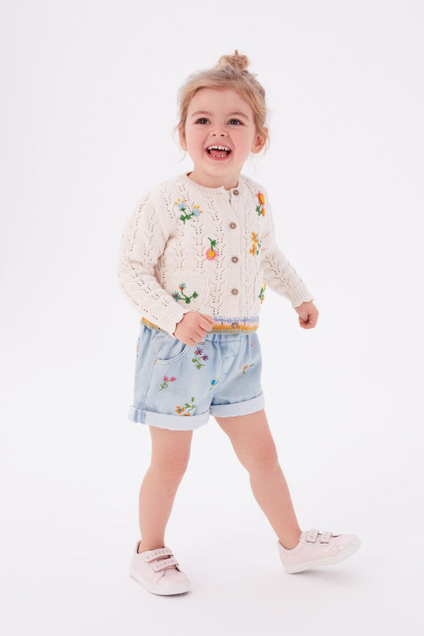 Ecru Cream Marl Floral Embroidered Cardigan (3mths-7yrs)