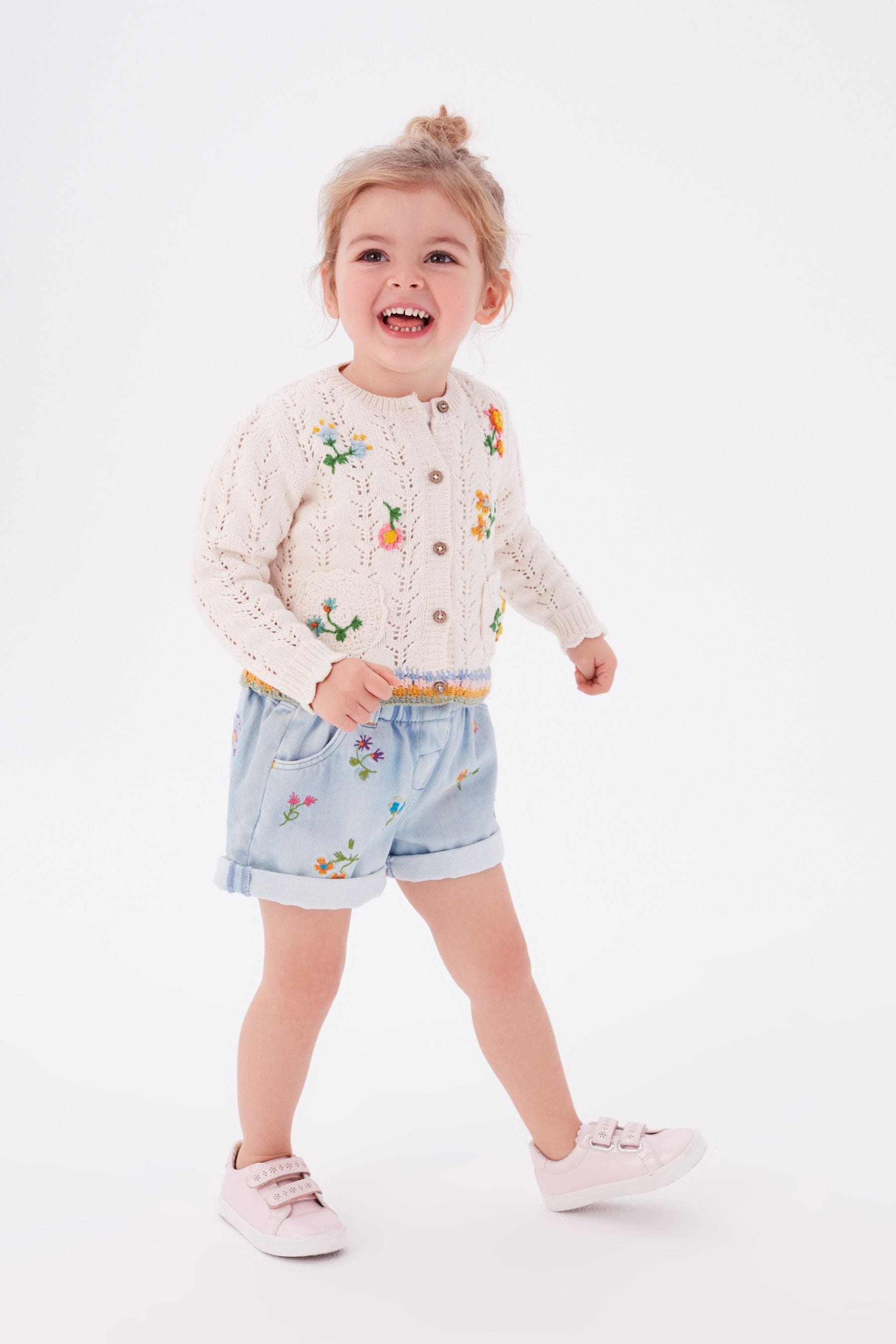 Ecru Cream Marl Floral Embroidered Cardigan (3mths-7yrs)