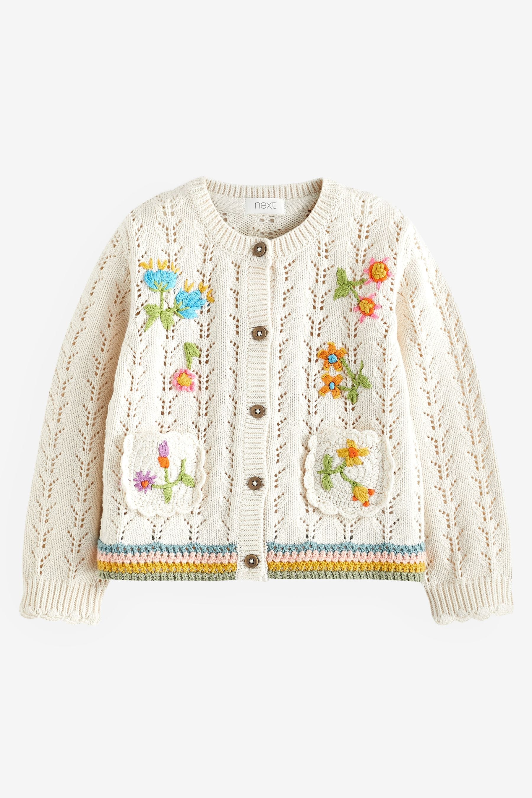 Ecru Cream Marl Floral Embroidered Cardigan (3mths-7yrs)