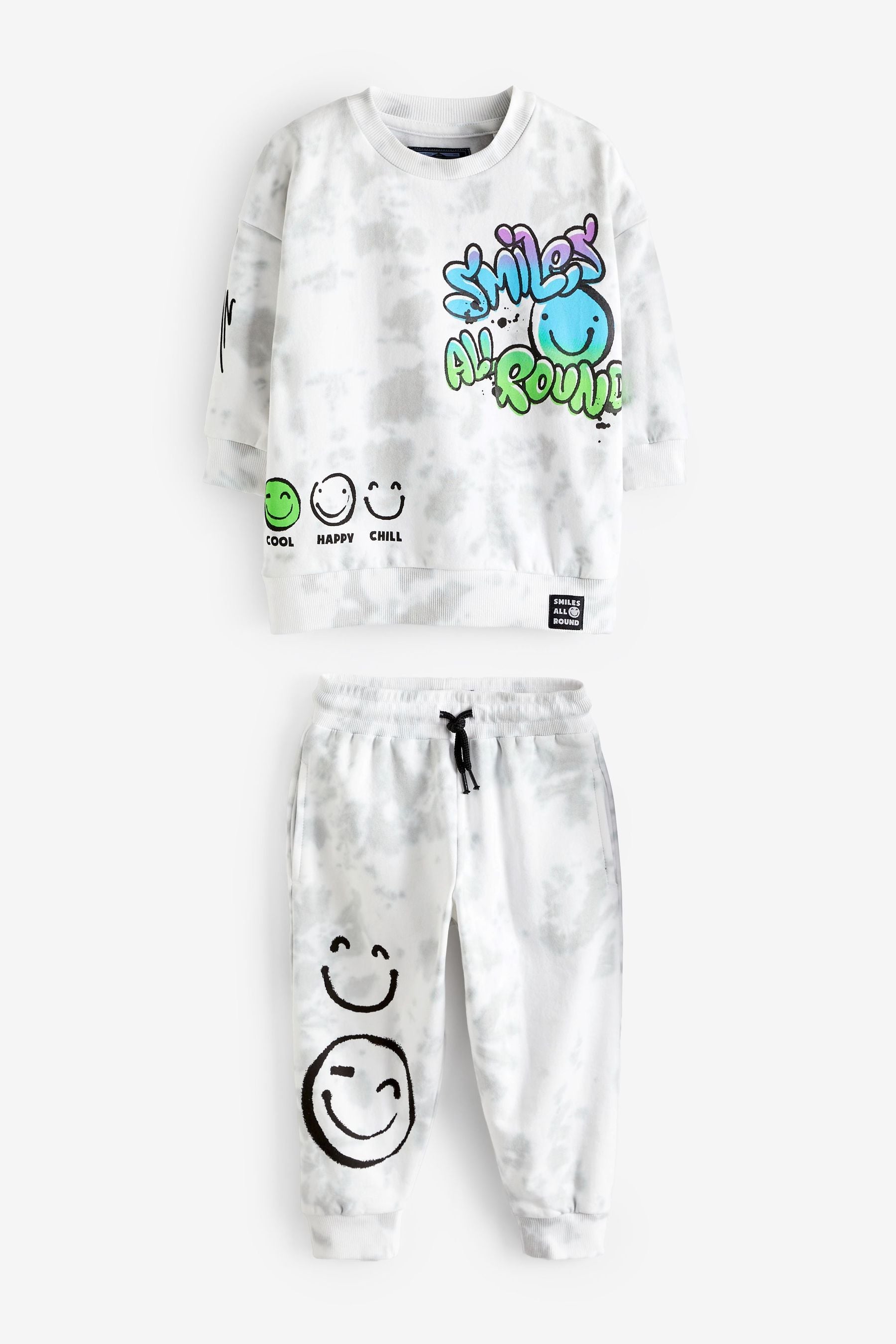 Grey & White Tie Dye Jersey Sweatshirt and Jogger Set (3mths-7yrs)