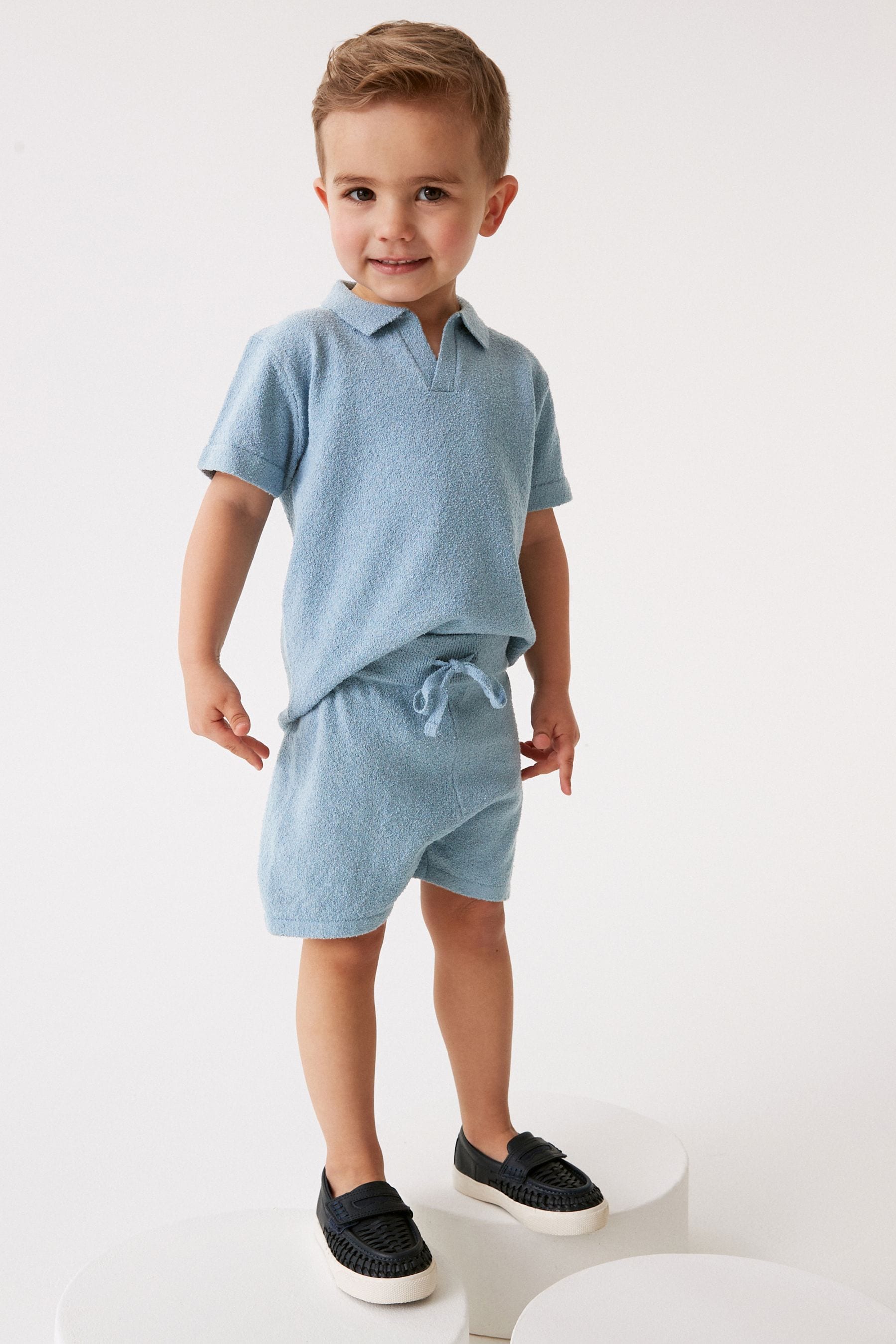 Blue Knitted Bouclé T-Shirt And Shorts Set (3mths-7yrs)