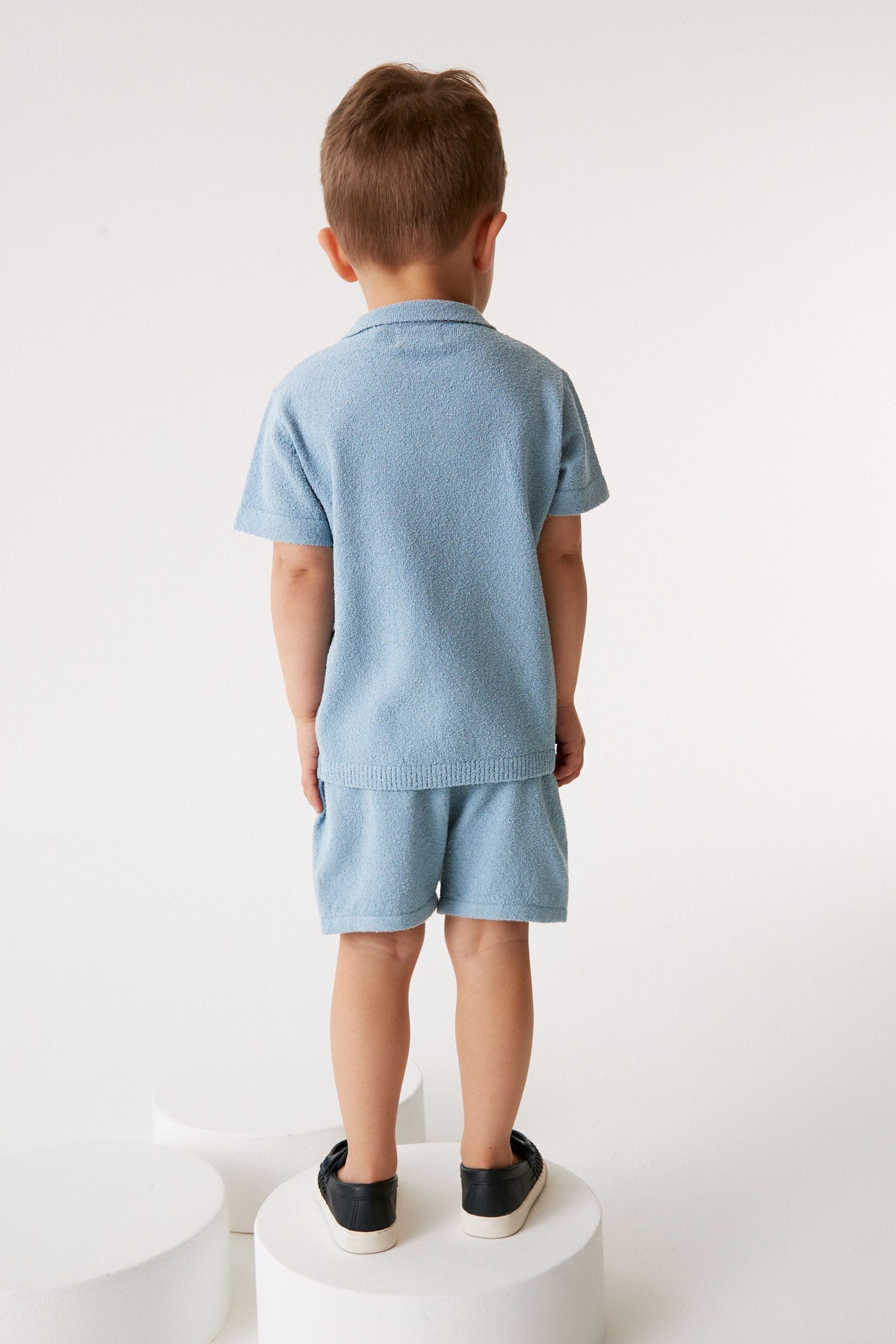 Blue Knitted Bouclé T-Shirt And Shorts Set (3mths-7yrs)