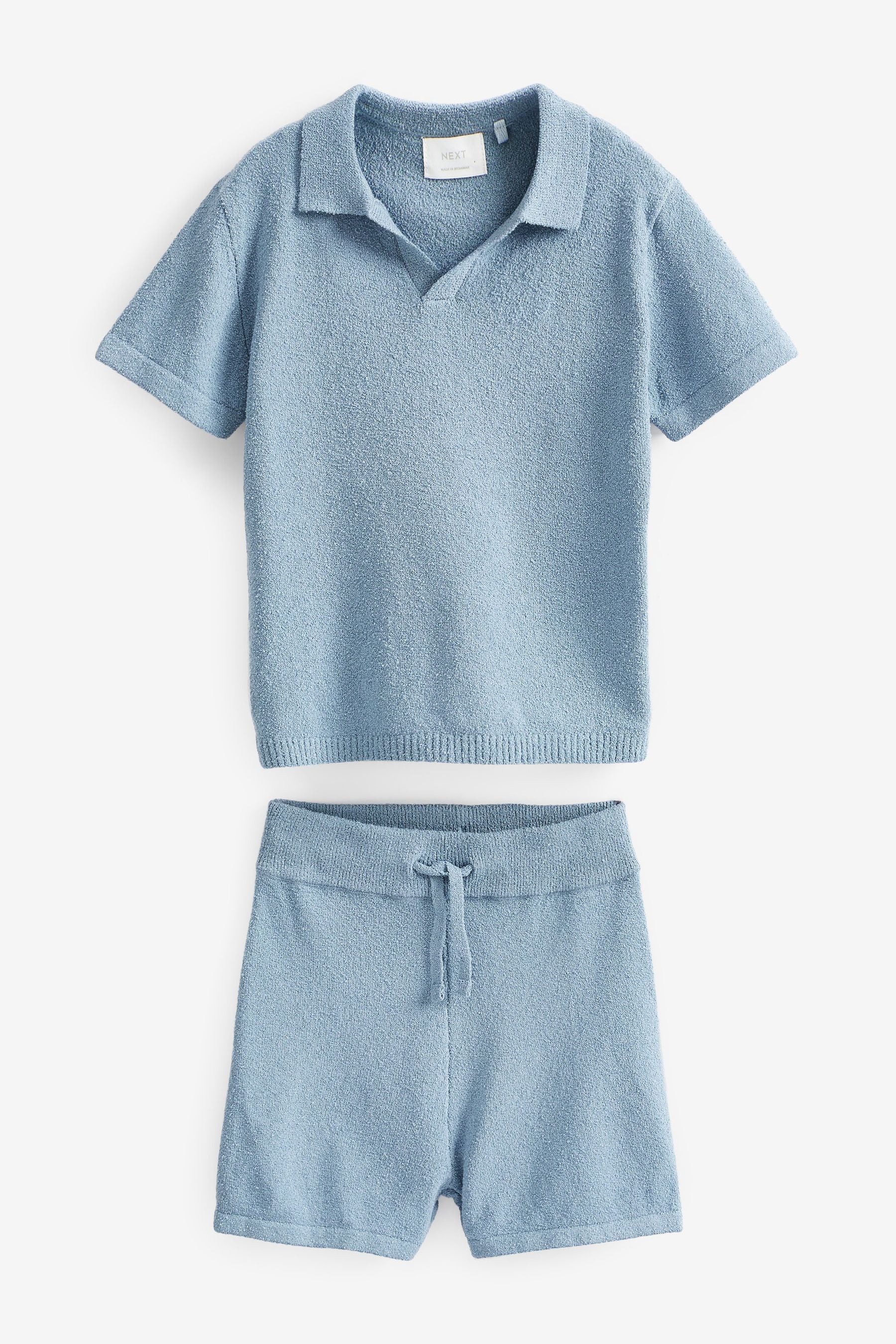 Blue Knitted Bouclé T-Shirt And Shorts Set (3mths-7yrs)