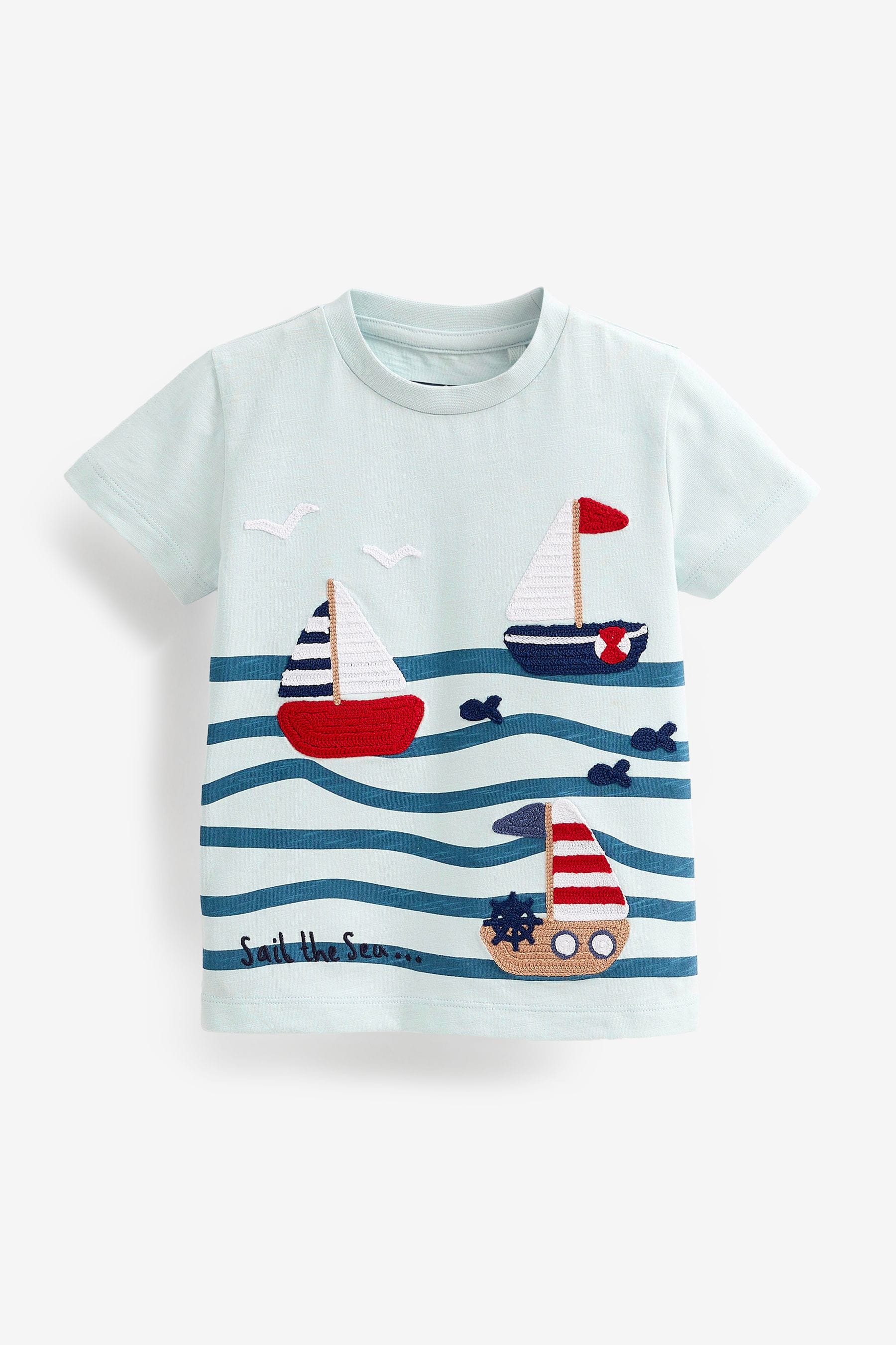 Light Blue Boat Short Sleeve Appliquééé T-Shirt (3mths-7yrs)