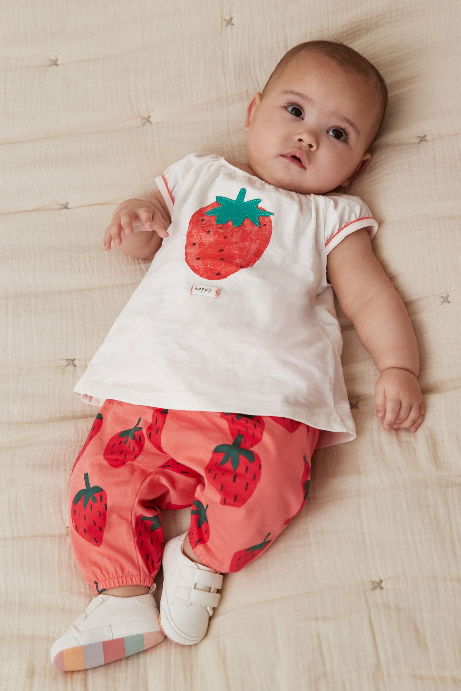 Red/White Strawberry Baby T-Shirt and Jogger Set 2 Piece