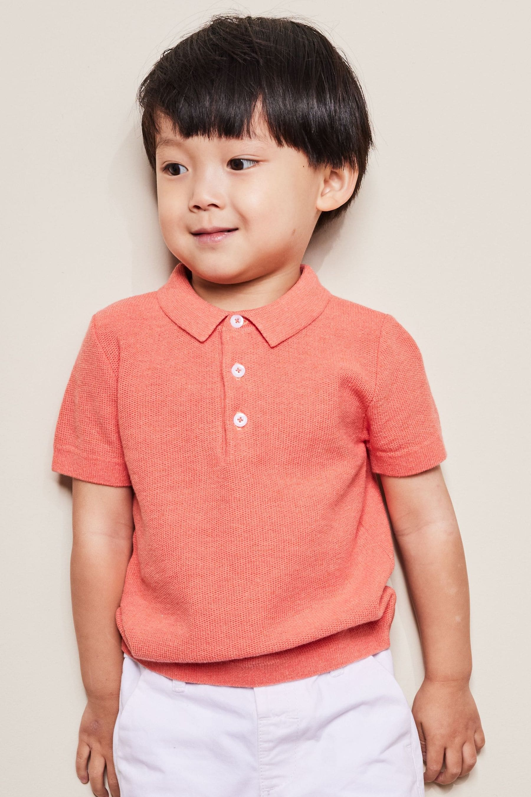 Coral Pink Knitted Textured Short Sleeve Polo Shirt (3mths-7yrs)